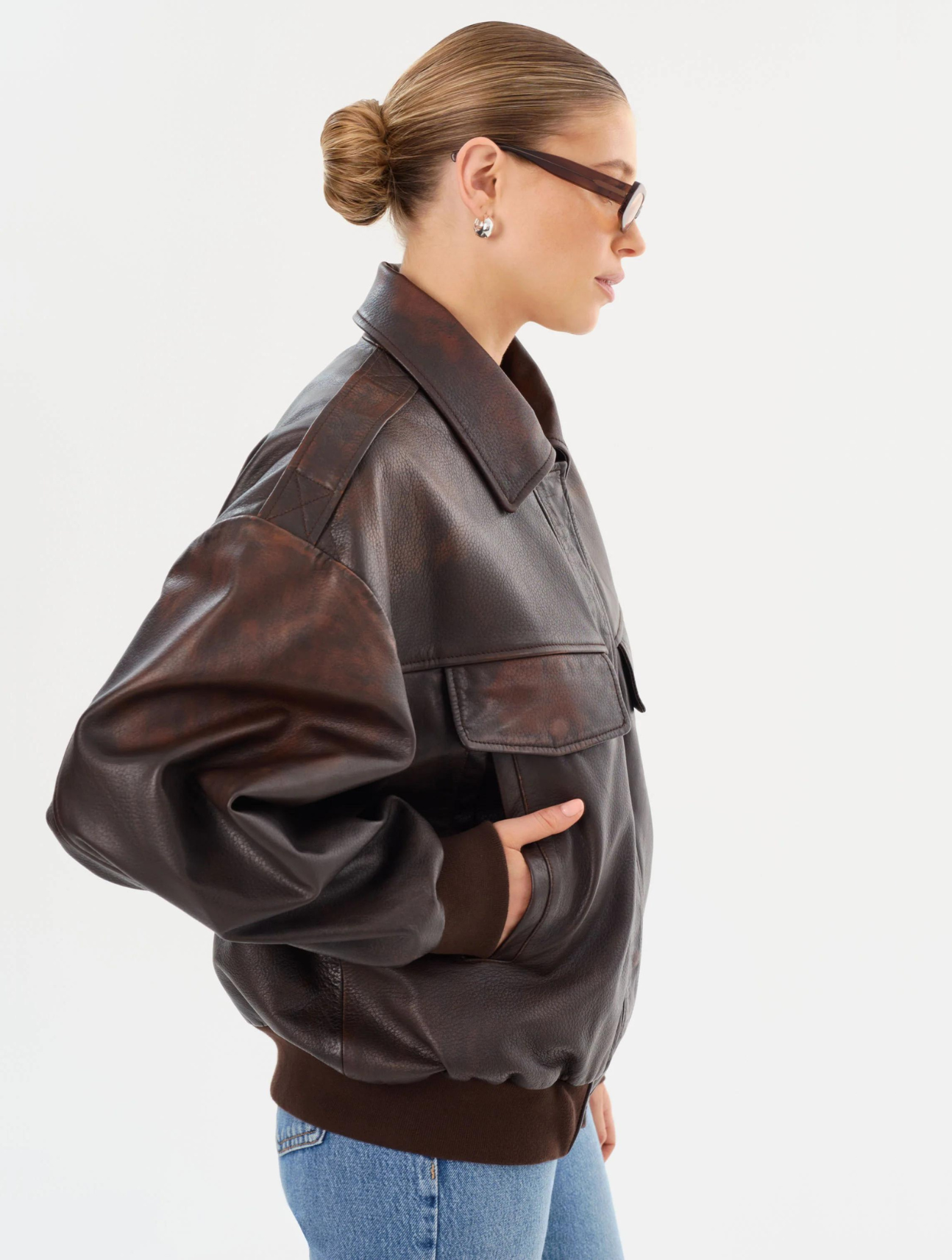 Trevanna Leather Bomber Jacket