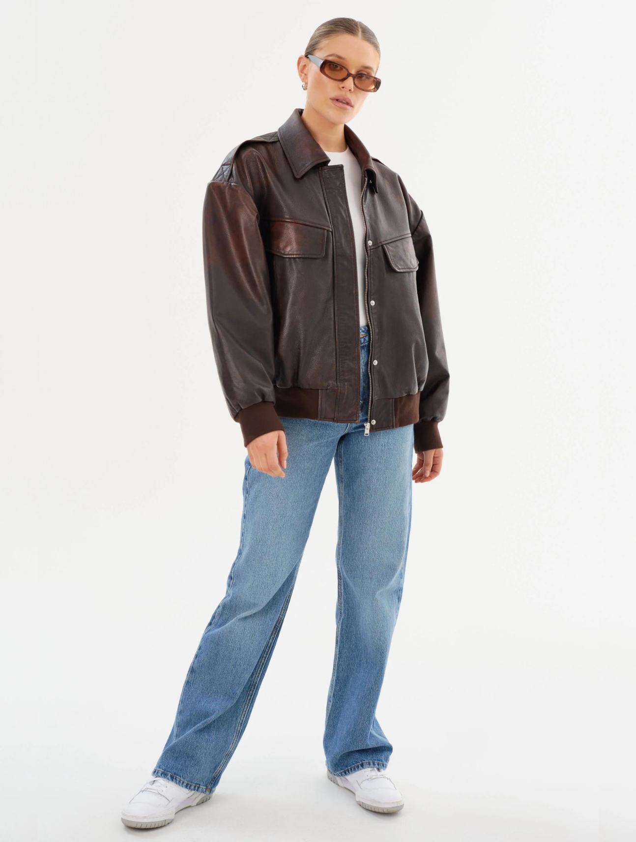 Trevanna Leather Bomber Jacket