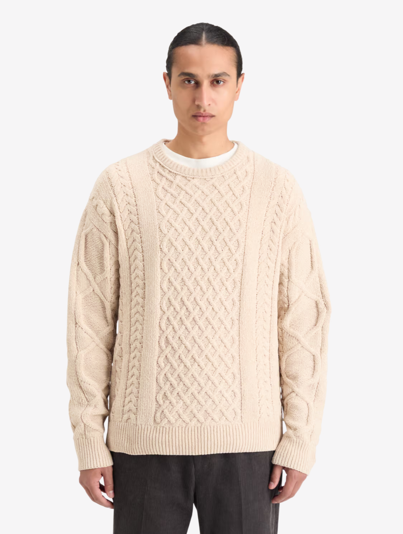 Drop Shoulder Chenille Cable Knit Sweater