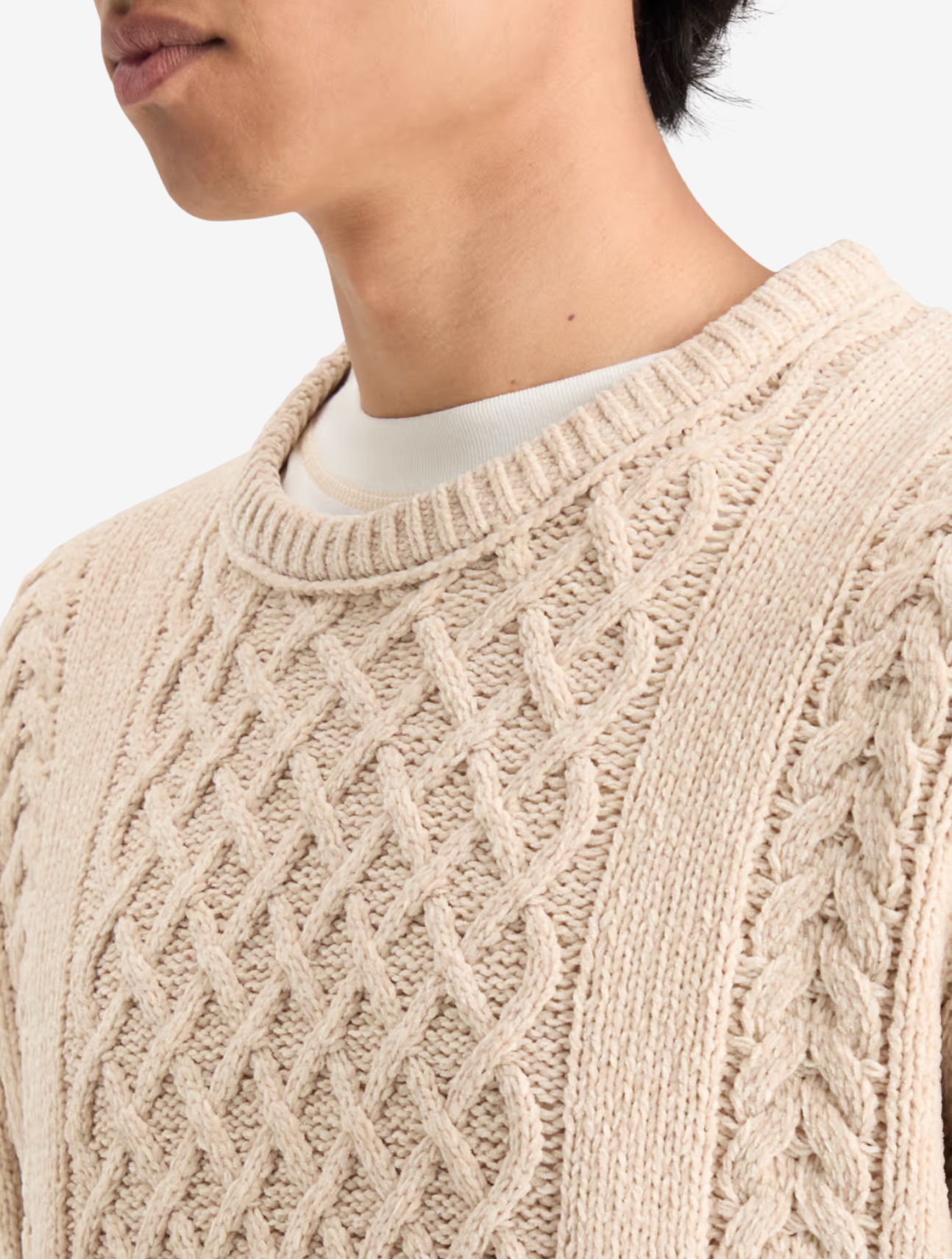 Drop Shoulder Chenille Cable Knit Sweater