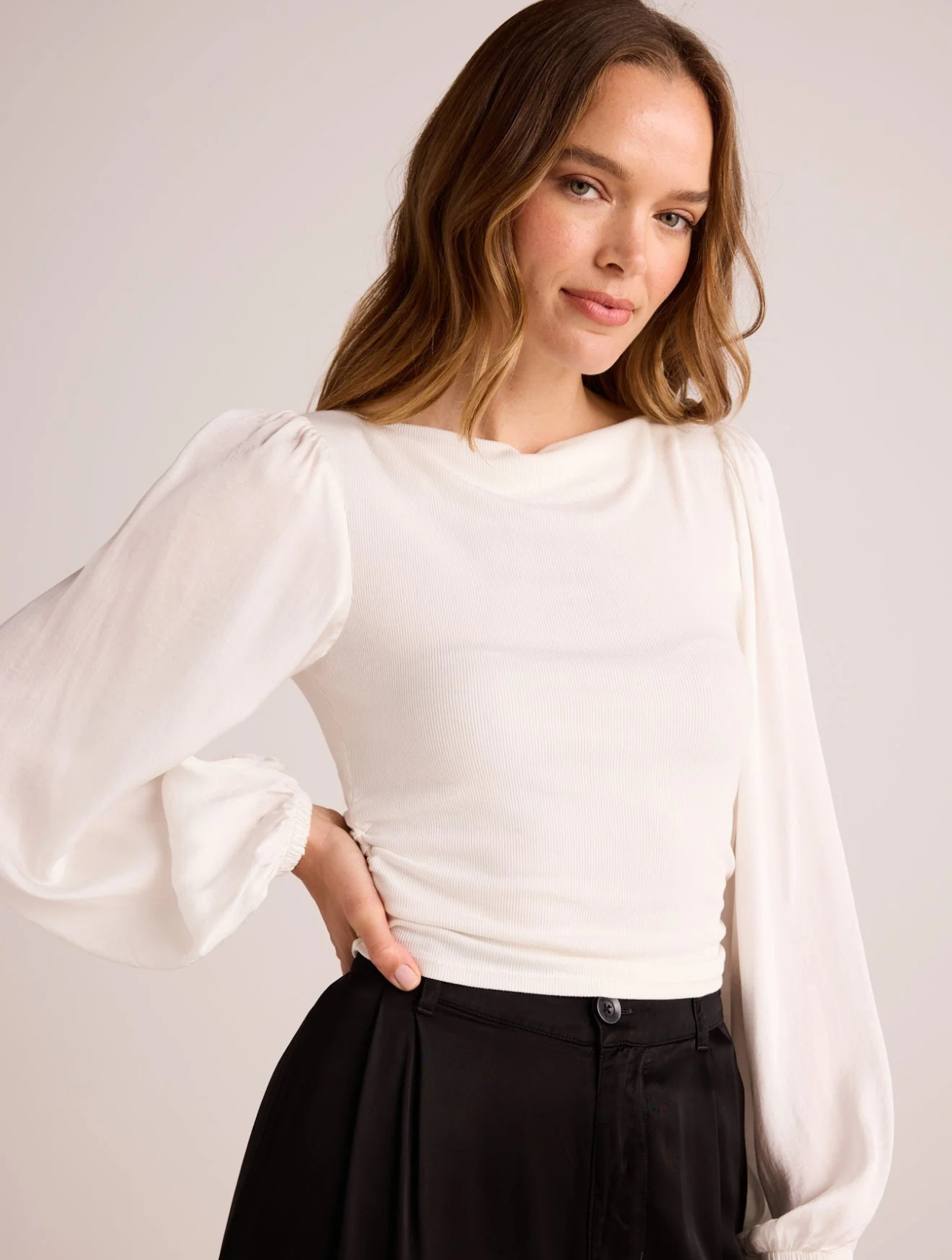 Ruched Waist Flowy Sleeve Top