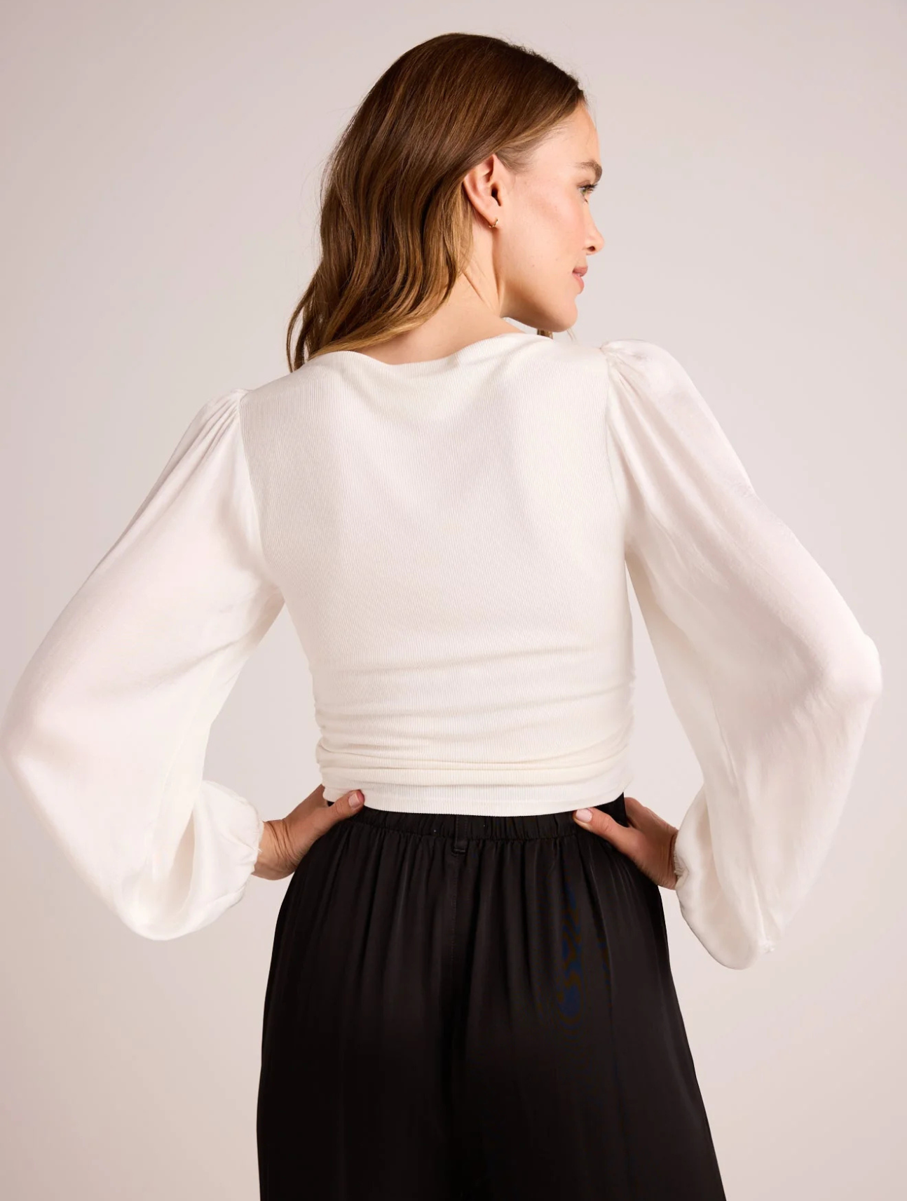 Ruched Waist Flowy Sleeve Top