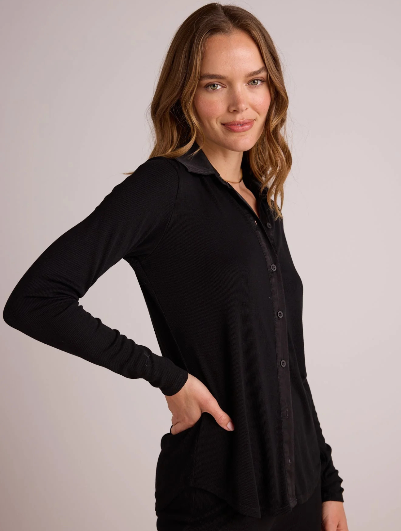 Long Sleeve Rib Mix Shirt