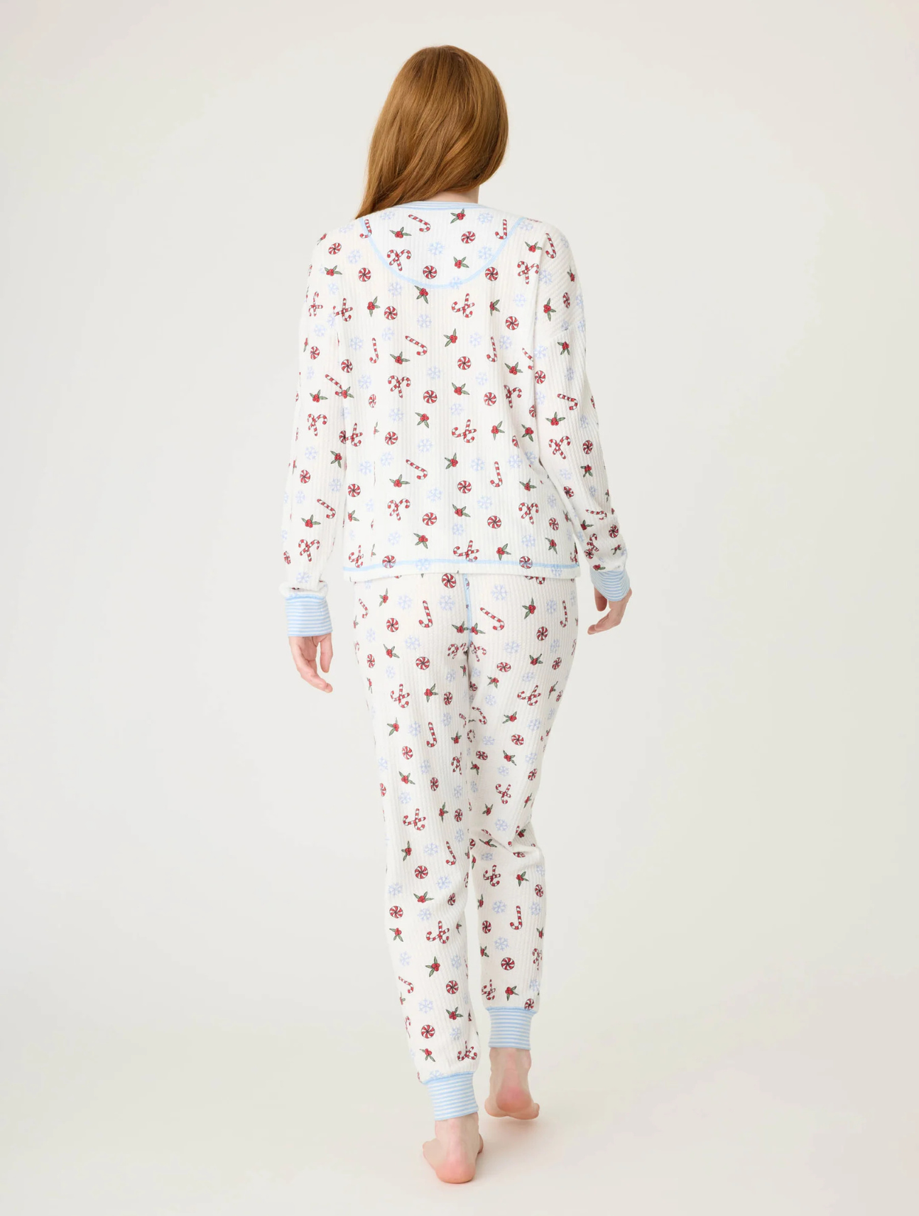 Candy Cane Waffle Ski Jammie Set