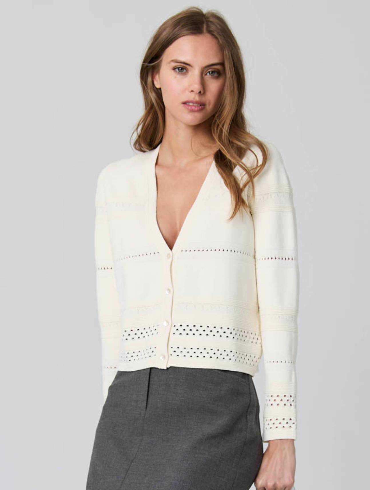 Pointelle V Neck Jacket