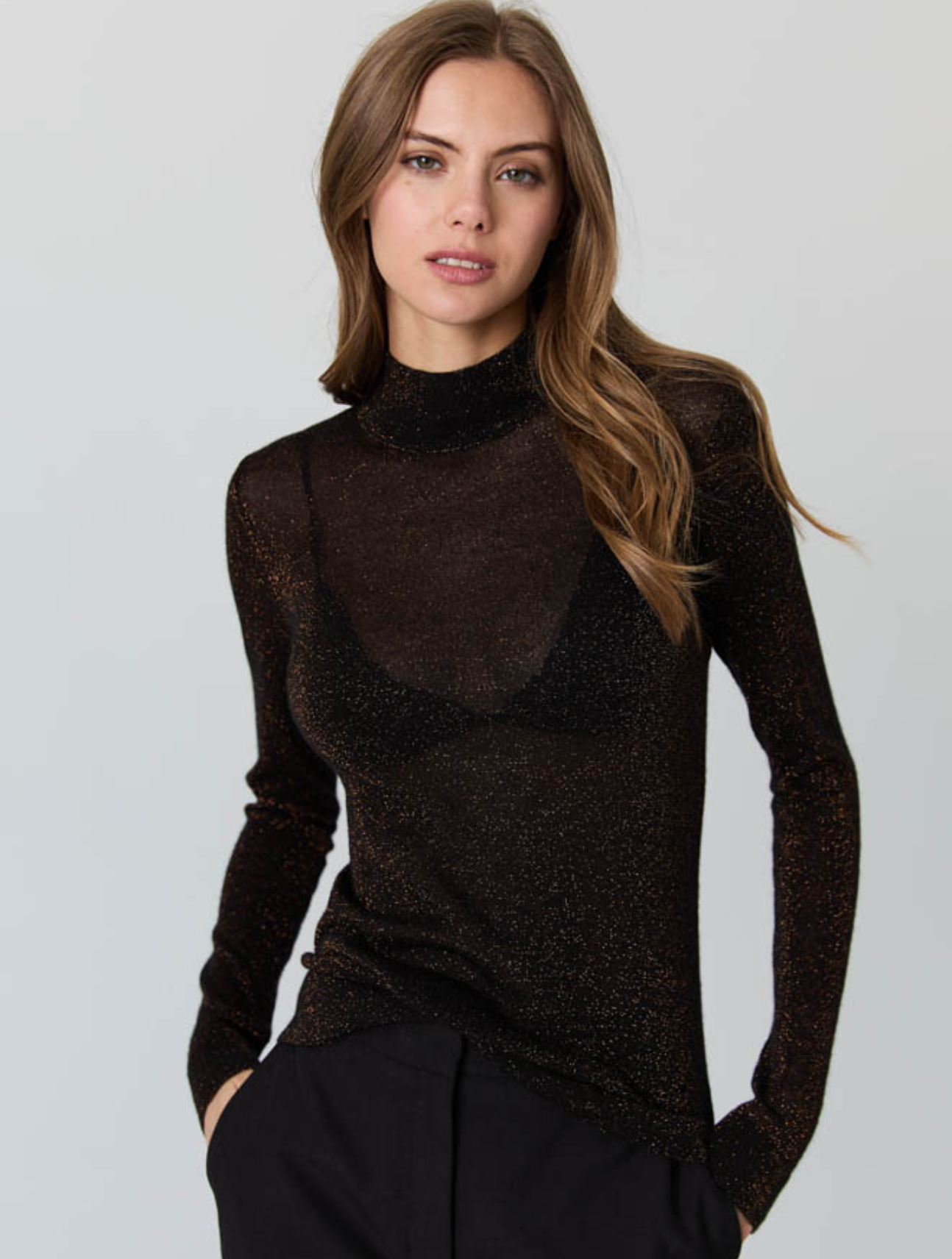 Shimmer Sheer Long Sleeved Mock