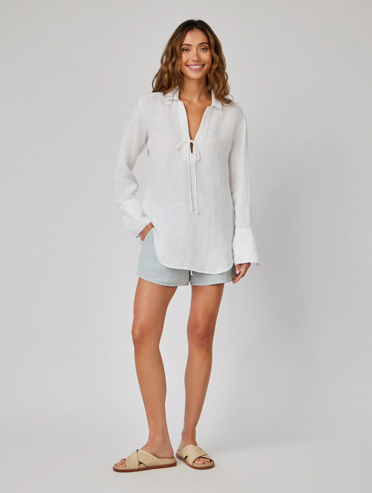 Linen Tie Neck Tunic