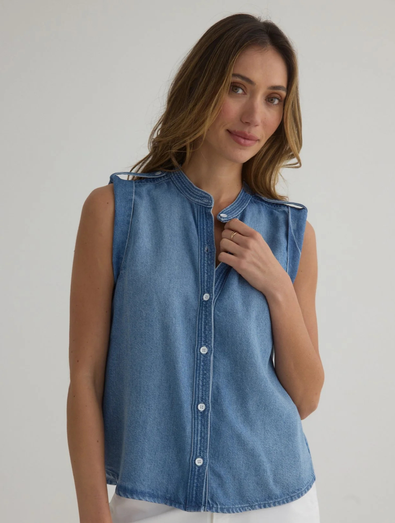 Roll Sleeve Button Up Top