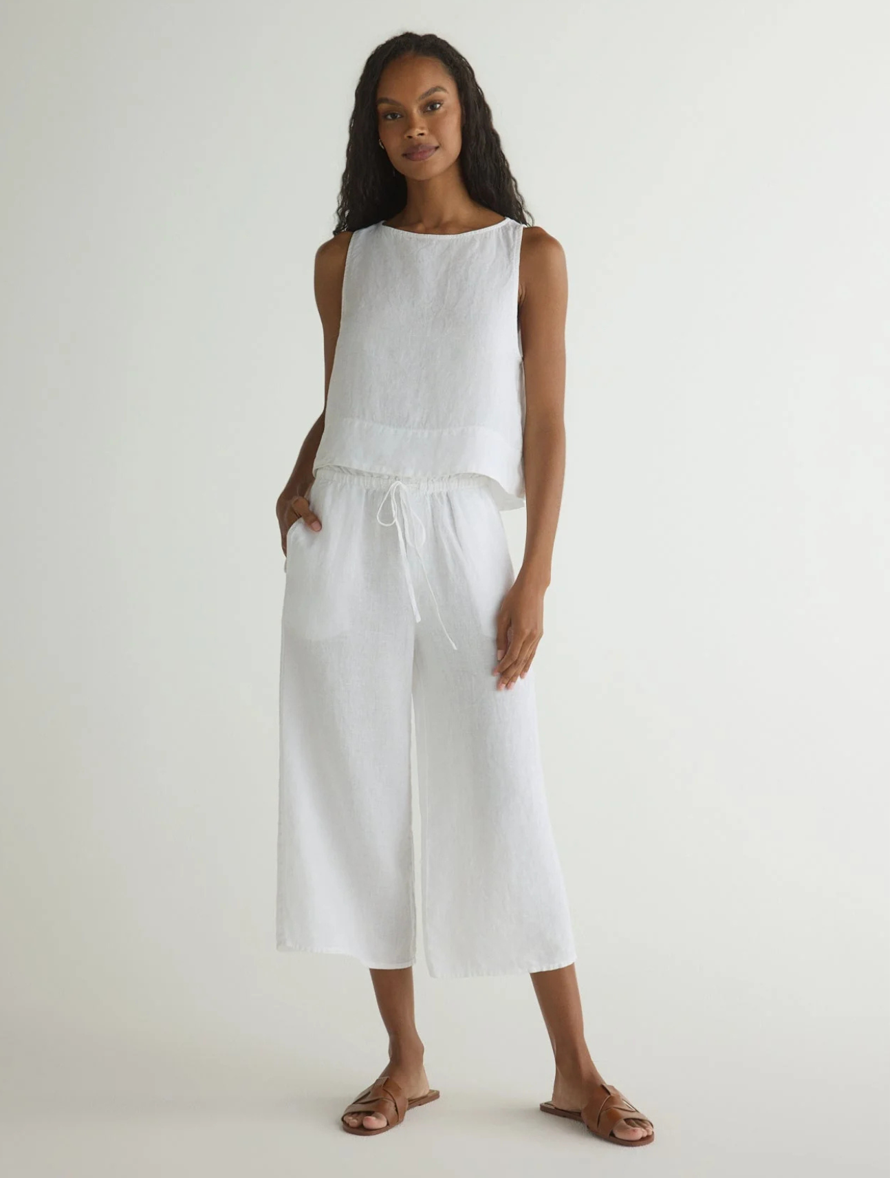 Ruffle Waist Wide Leg Crop