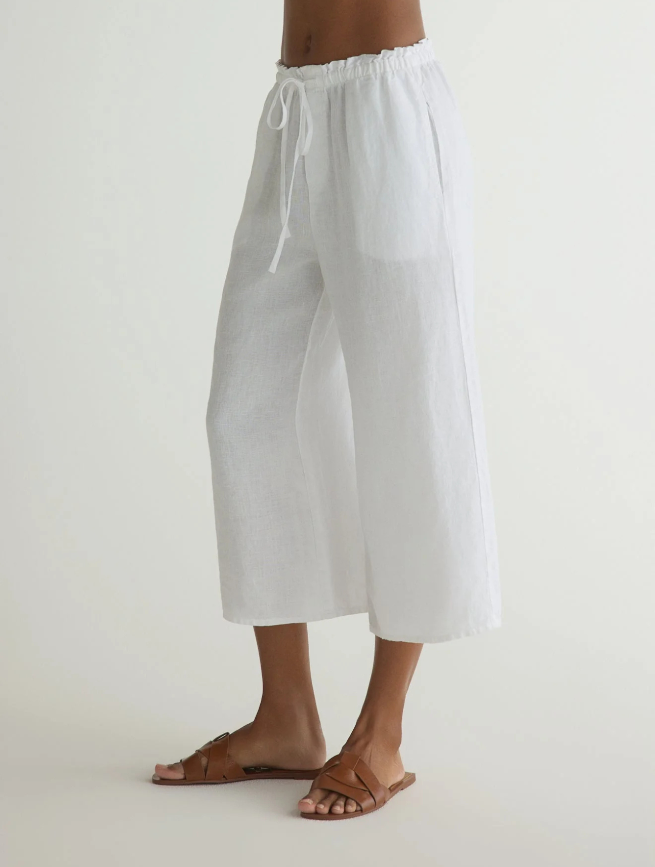 Ruffle Waist Wide Leg Crop