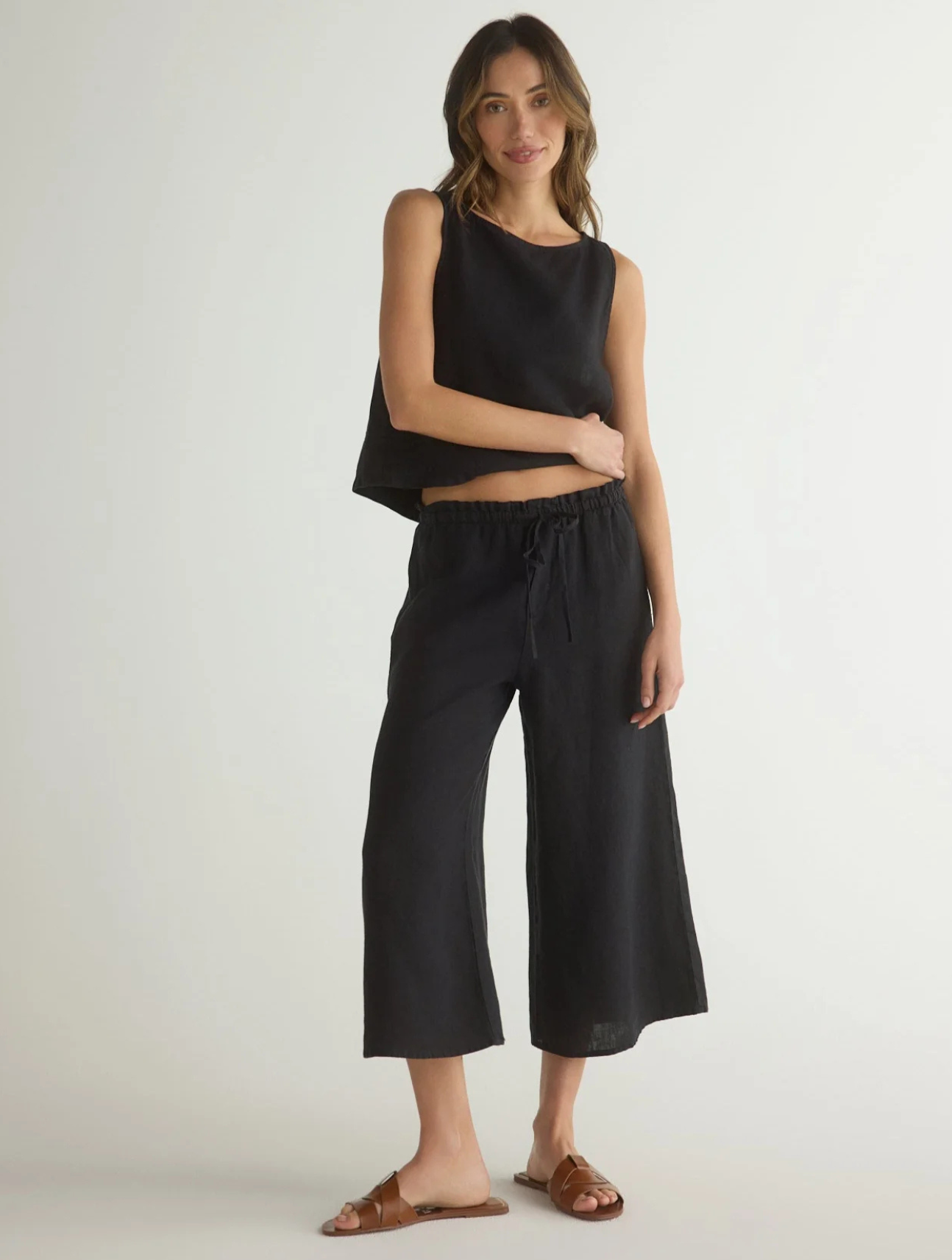Ruffle Waist Wide Leg Crop