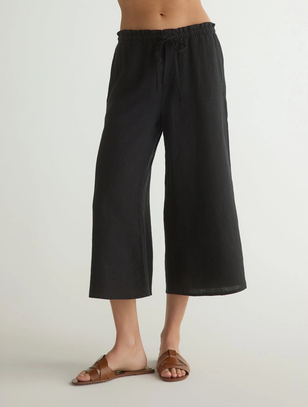 Ruffle Waist Wide Leg Crop