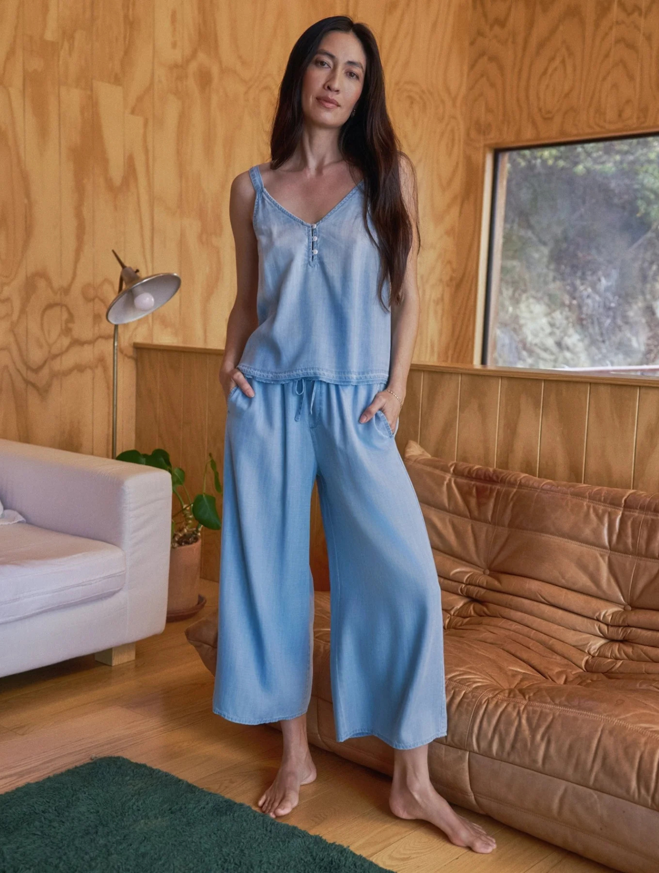 Ruffle Waist Wide Leg Crop