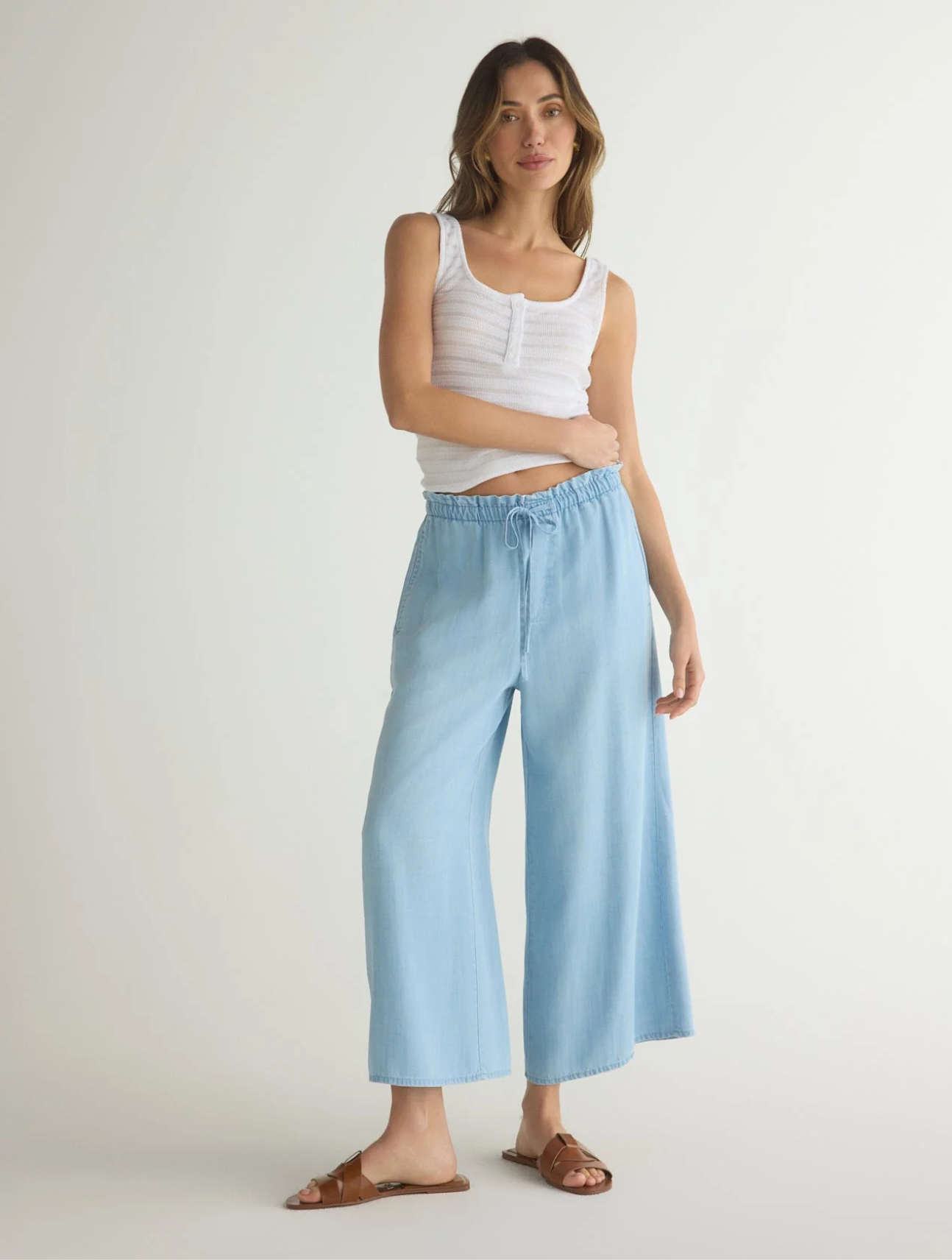 Ruffle Waist Wide Leg Crop