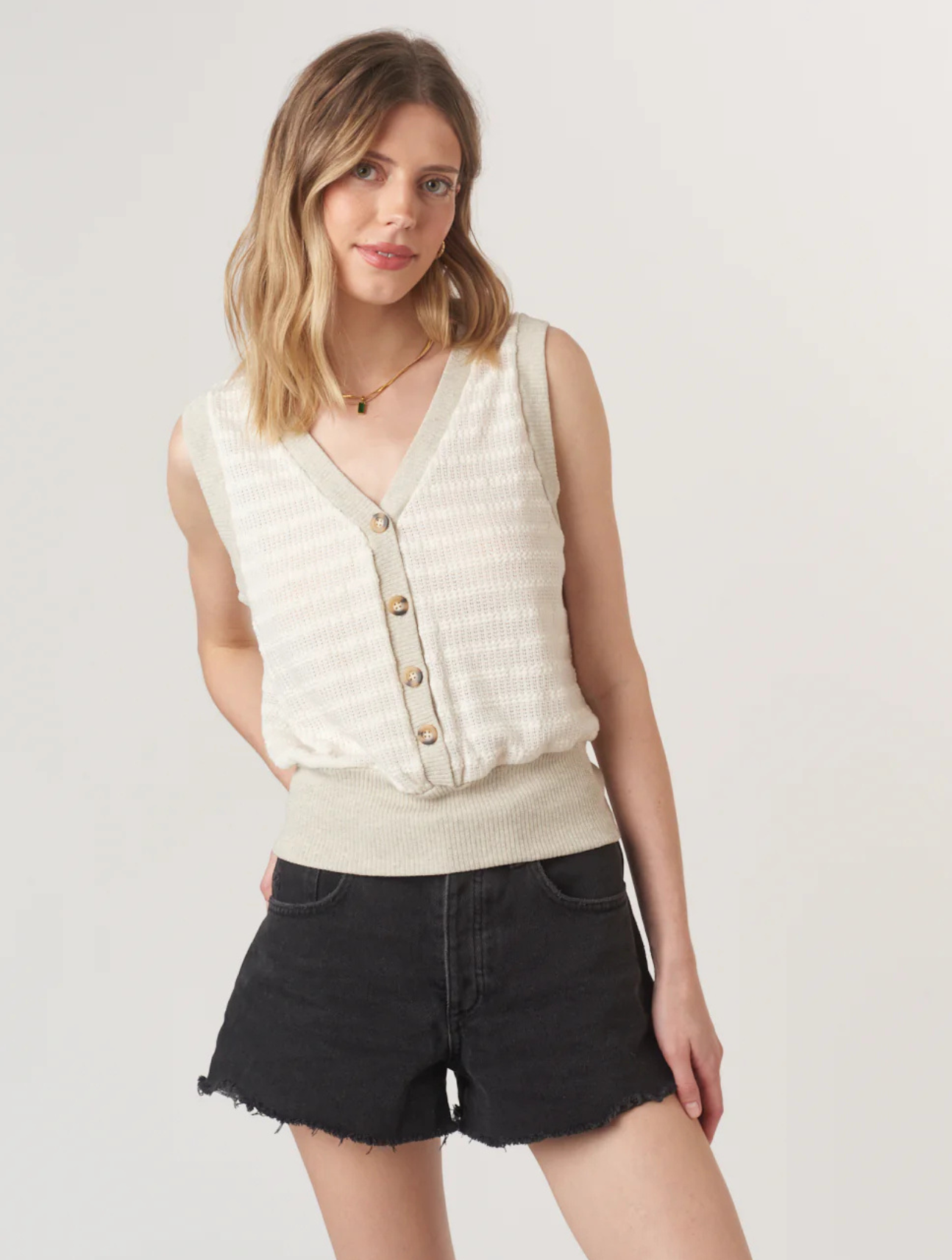 Ingrid Button Front Textured Tank