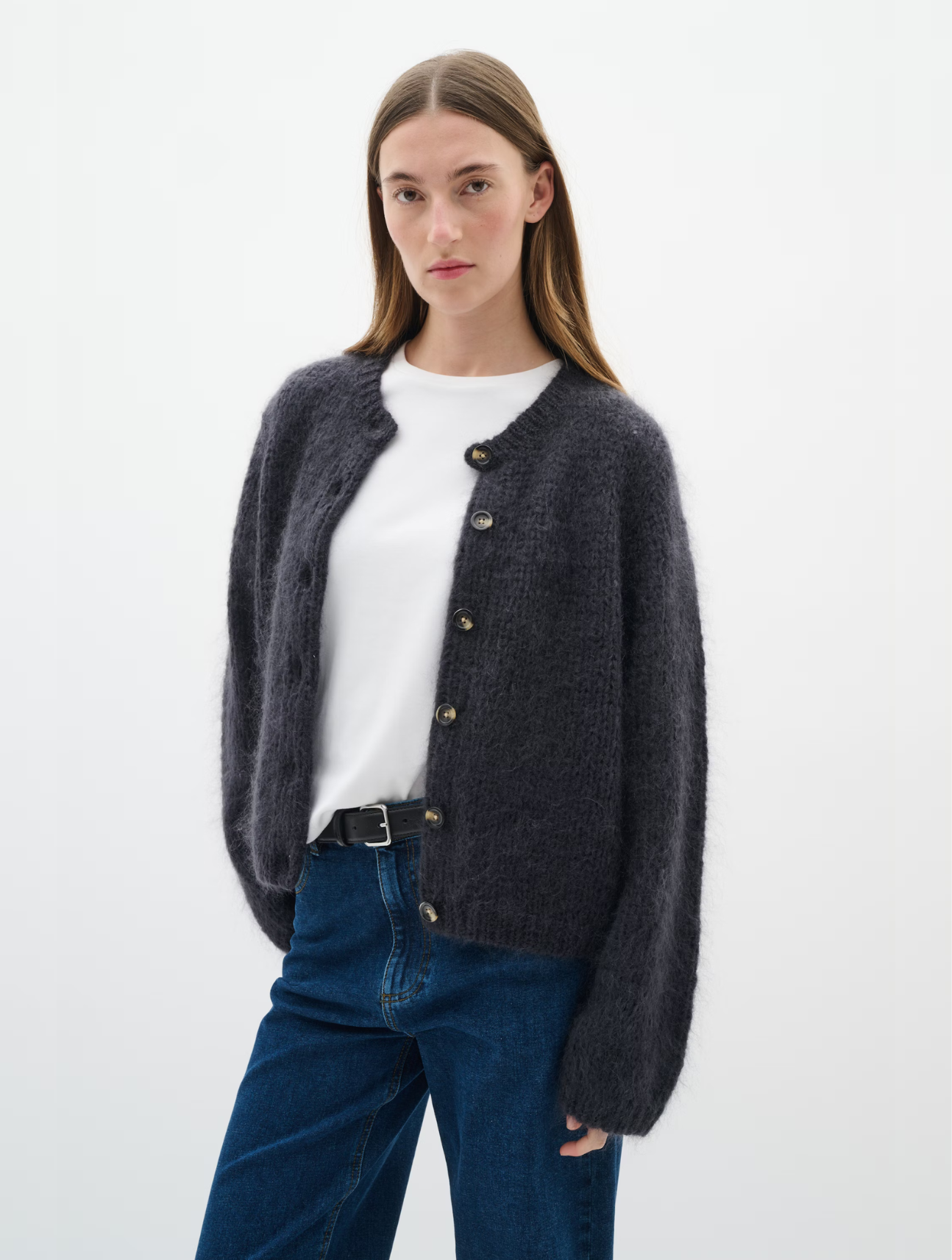 クラネWFACE COLOR MIX HOLE SLEEVE CARDIGAN Urban CoCo Women's 3/4 Sleeve Open Front Cropped Sweater