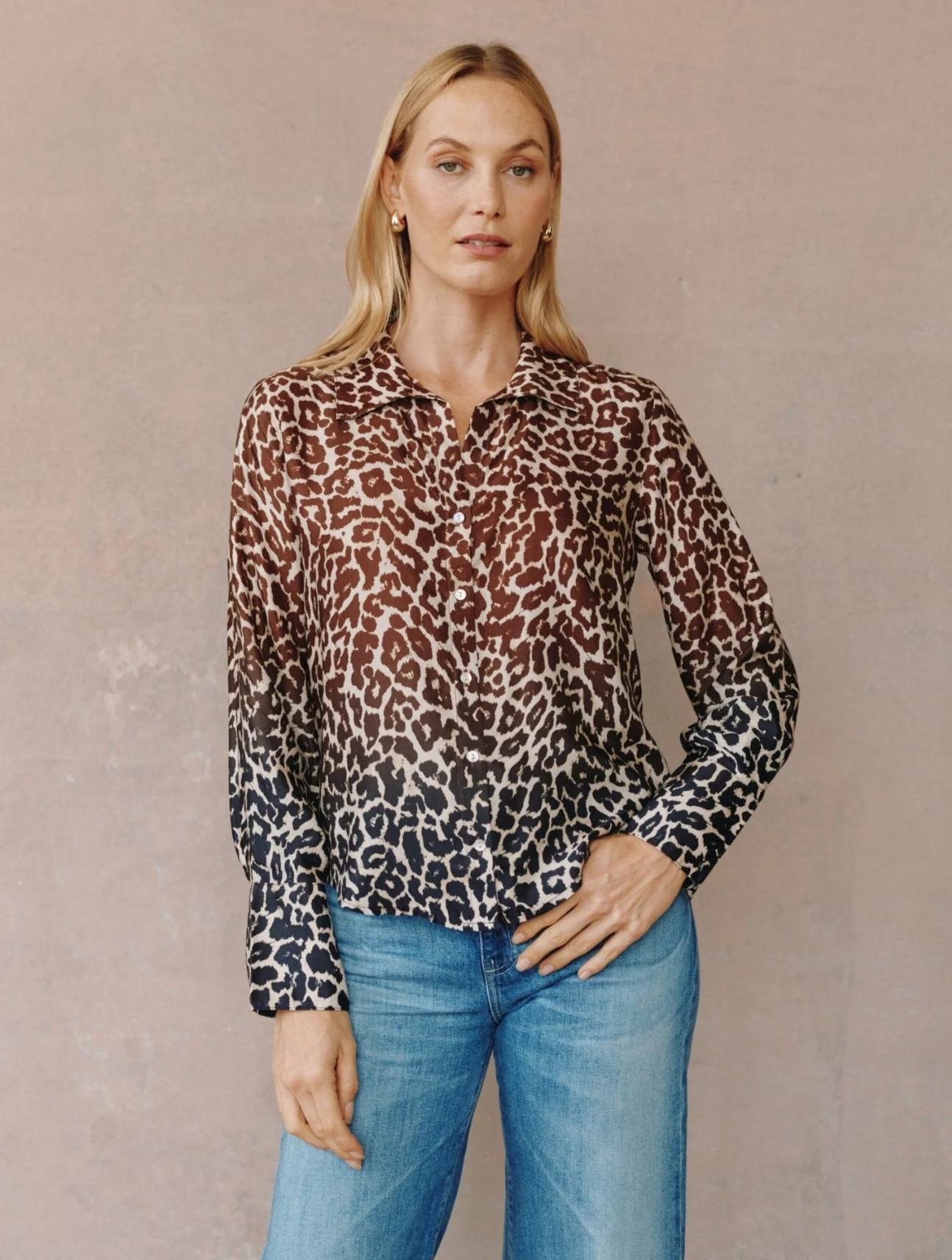 Flowy Wide Collar Button Down