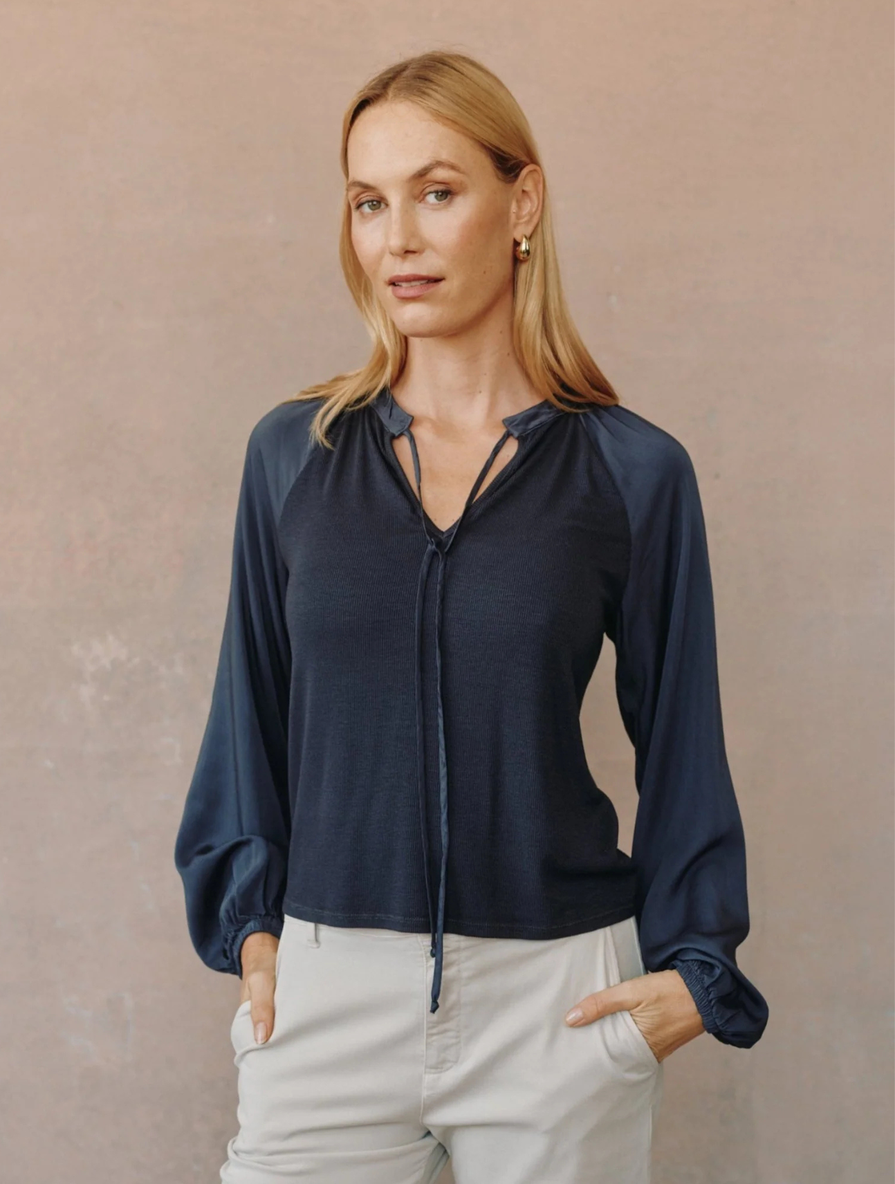 Long Sleeve Raglan Mixed Shirt