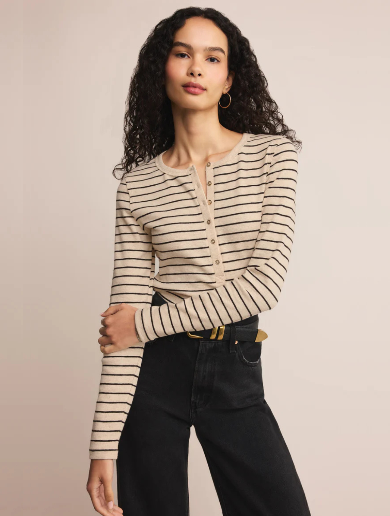 Eve Stripe Henley Long Sleeve