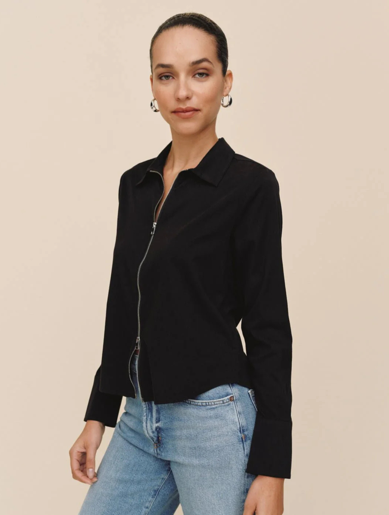 Long Sleeve Zip Front Shirt