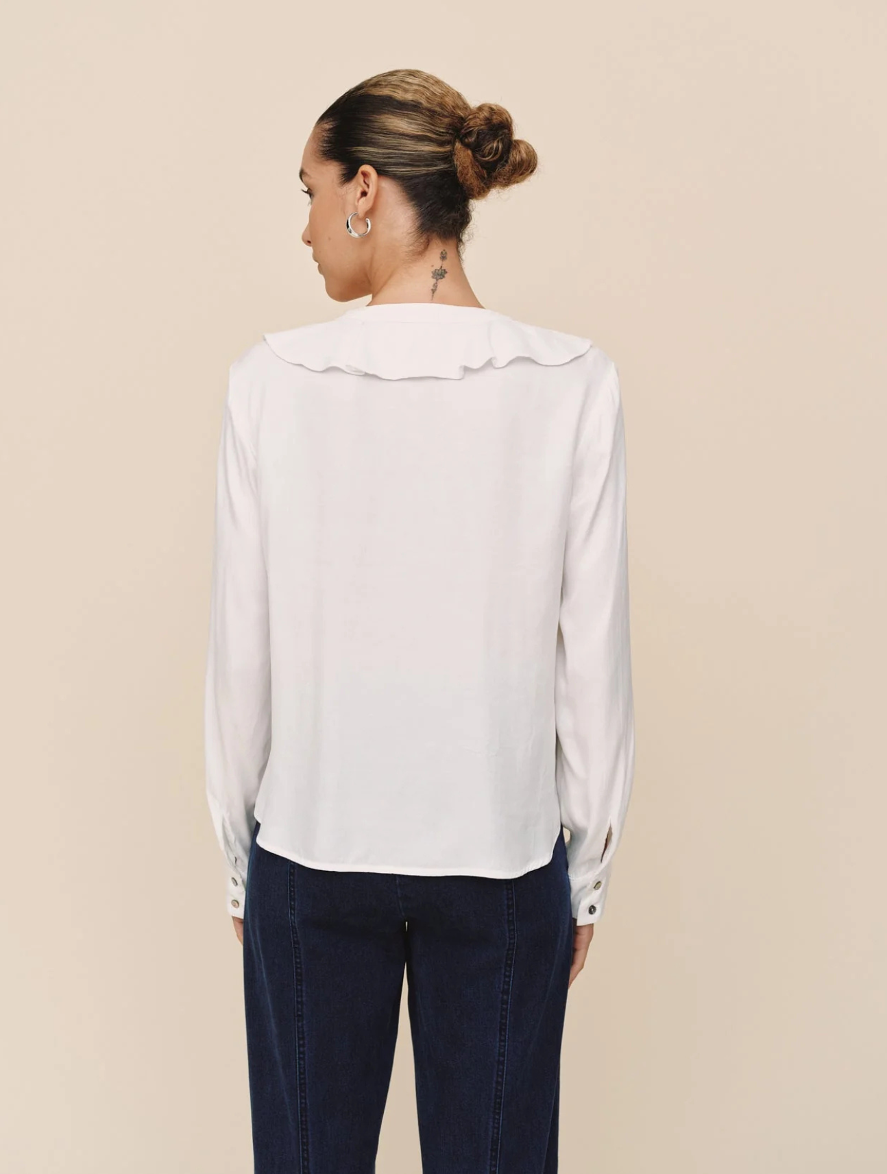 Ruffle V-Neck Button