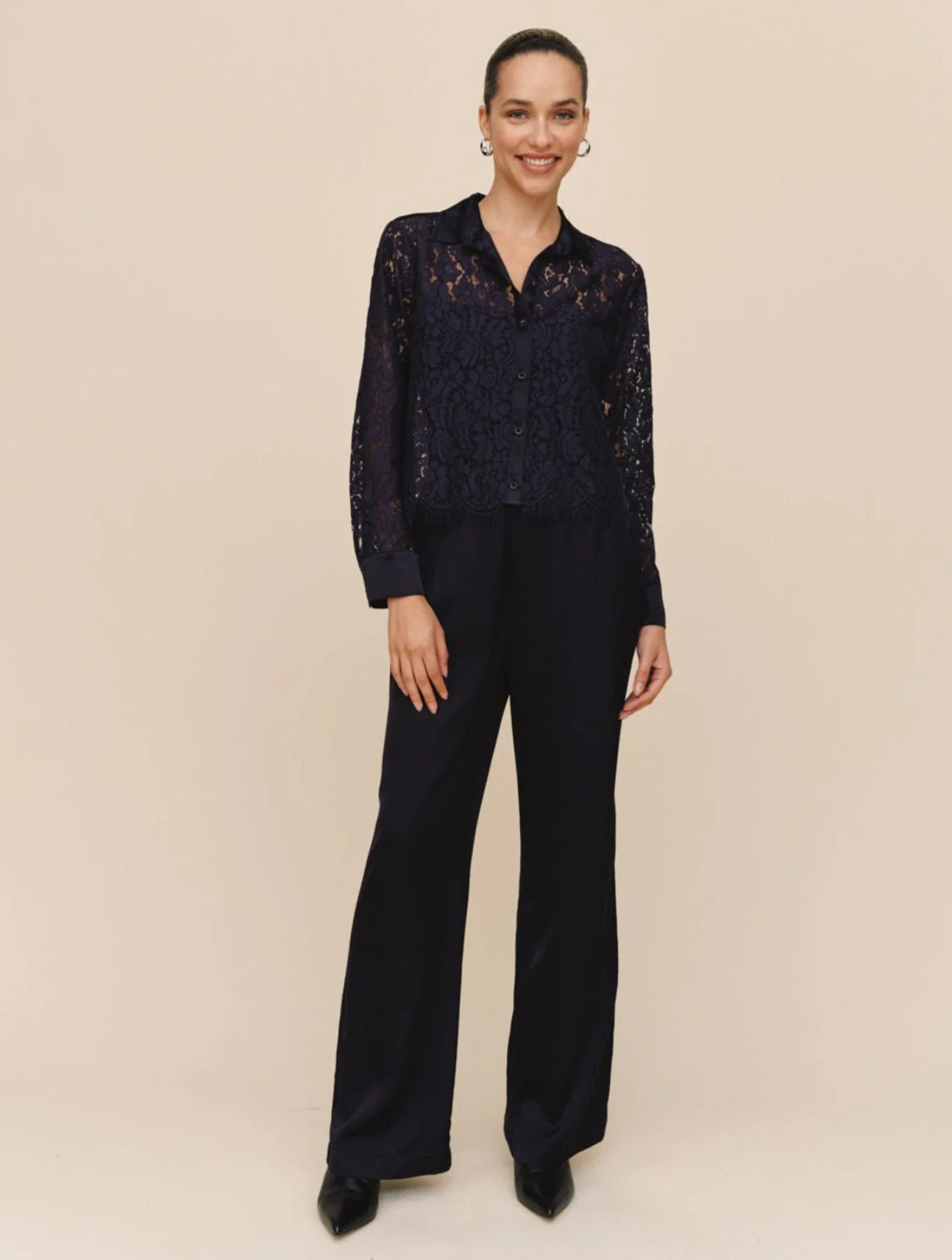 Lace Contrast Button Down