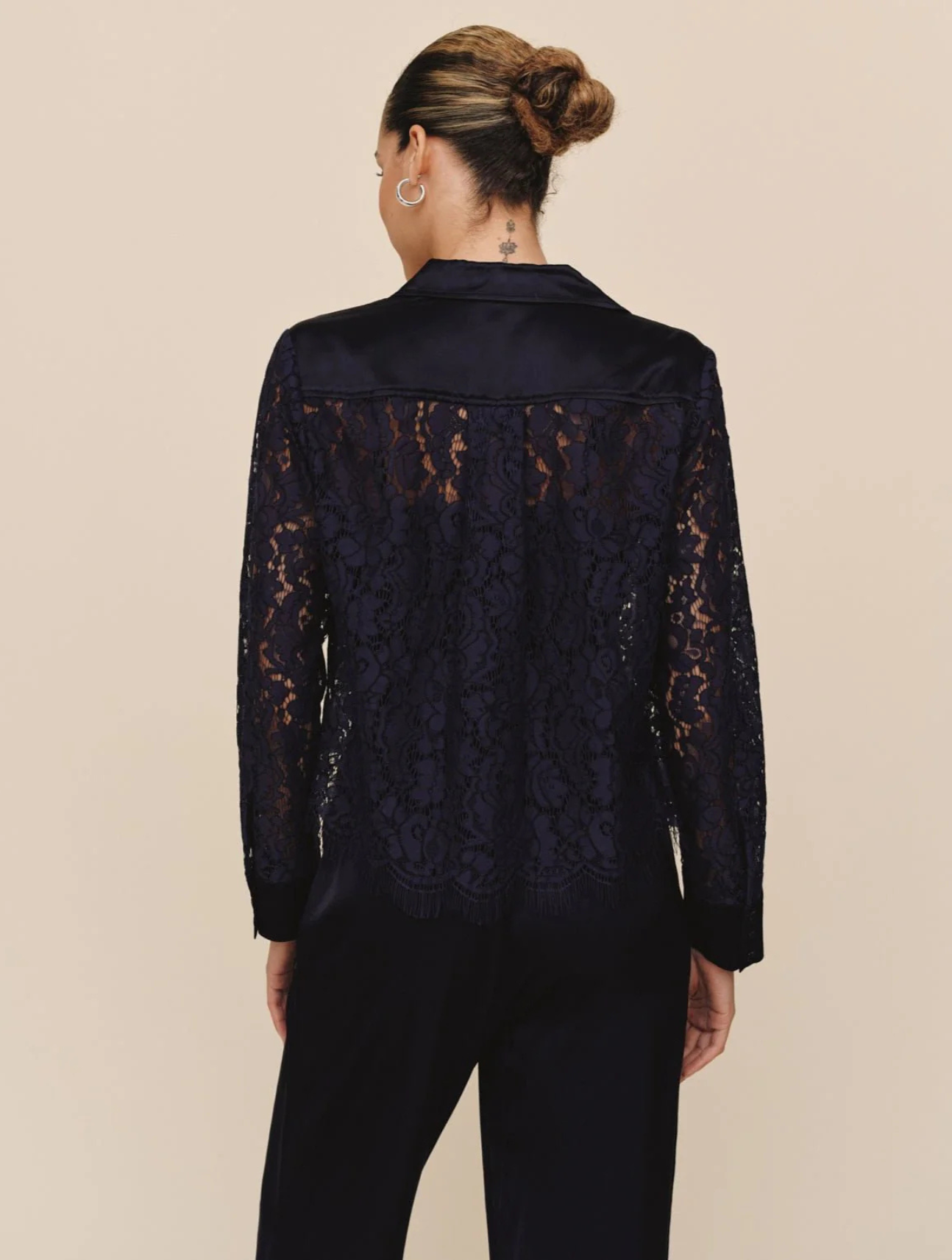 Lace Contrast Button Down