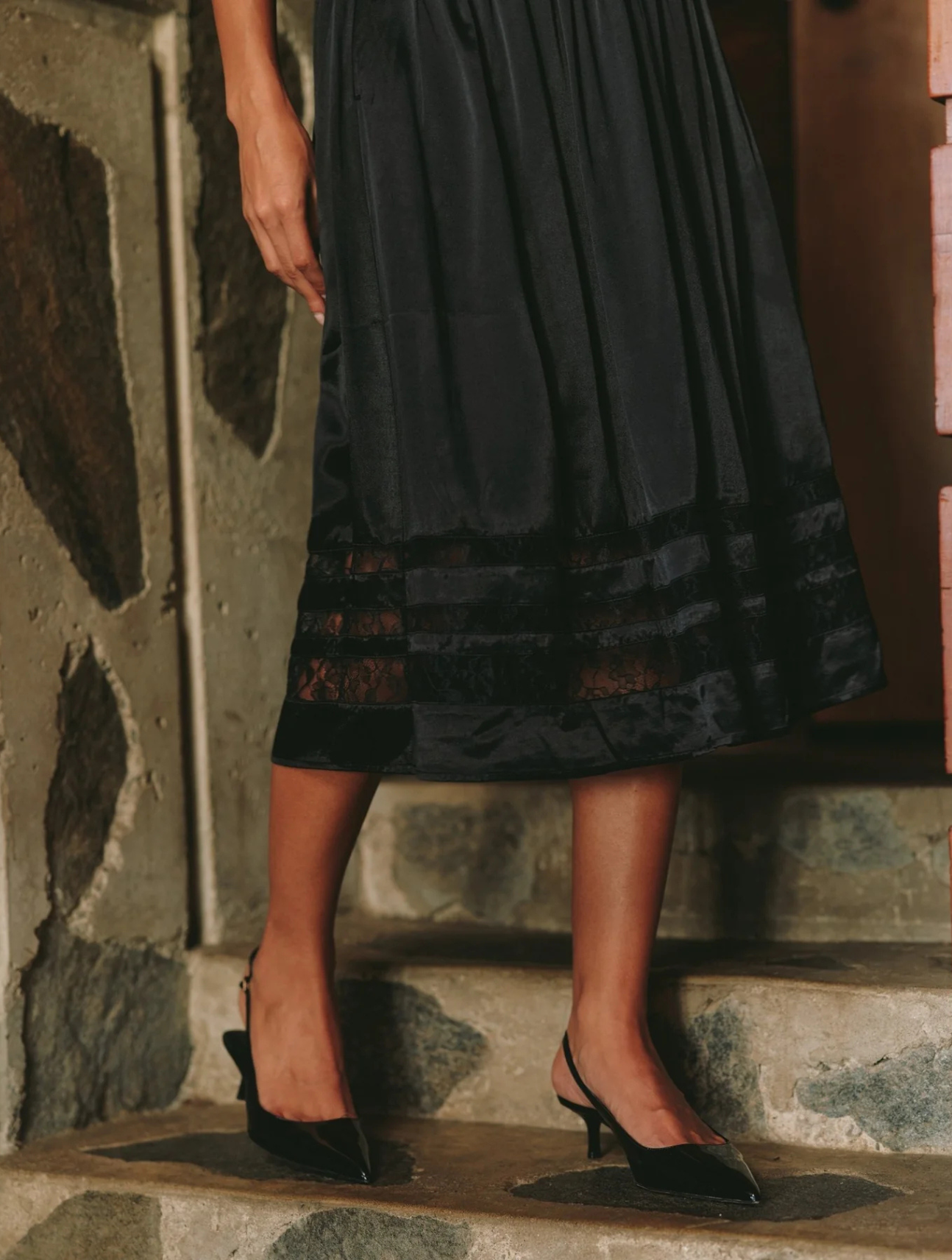 Lace Inset Midi Skirt