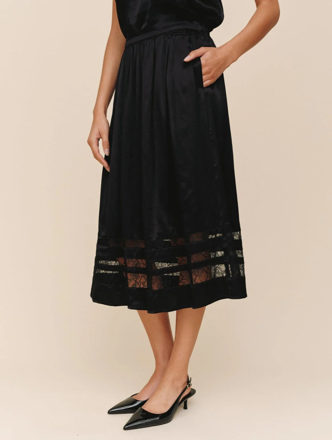 Lace Inset Midi Skirt