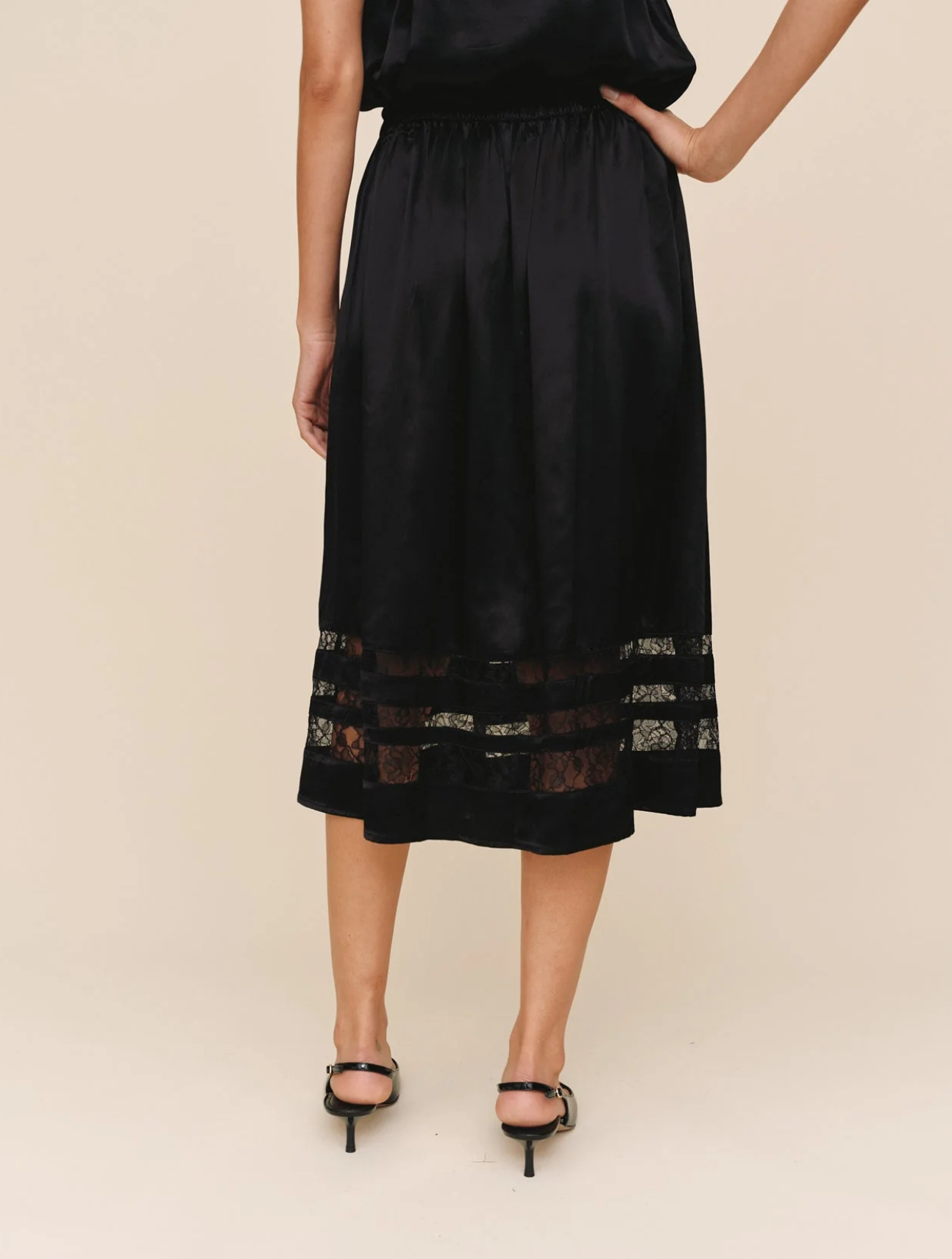 Lace Inset Midi Skirt