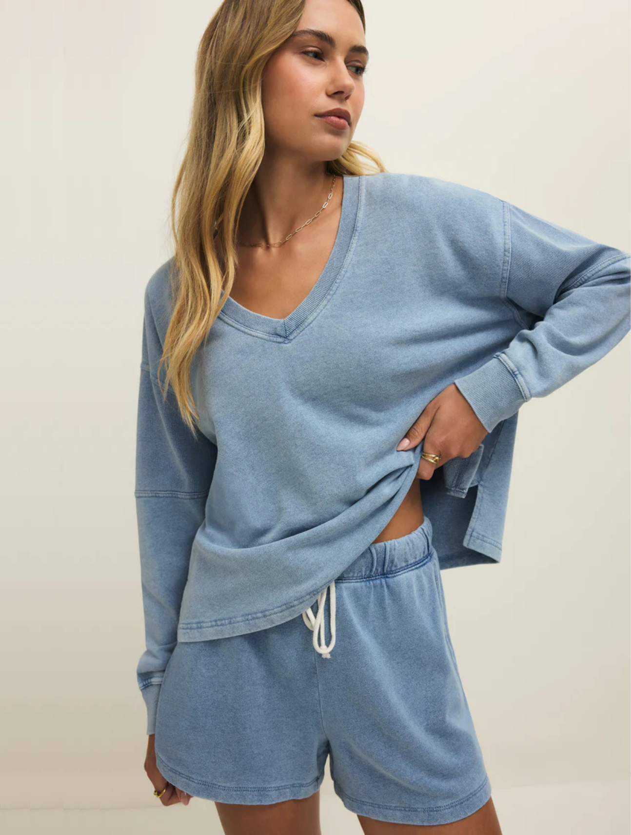 Delphine Knit Denim Sweatshirt