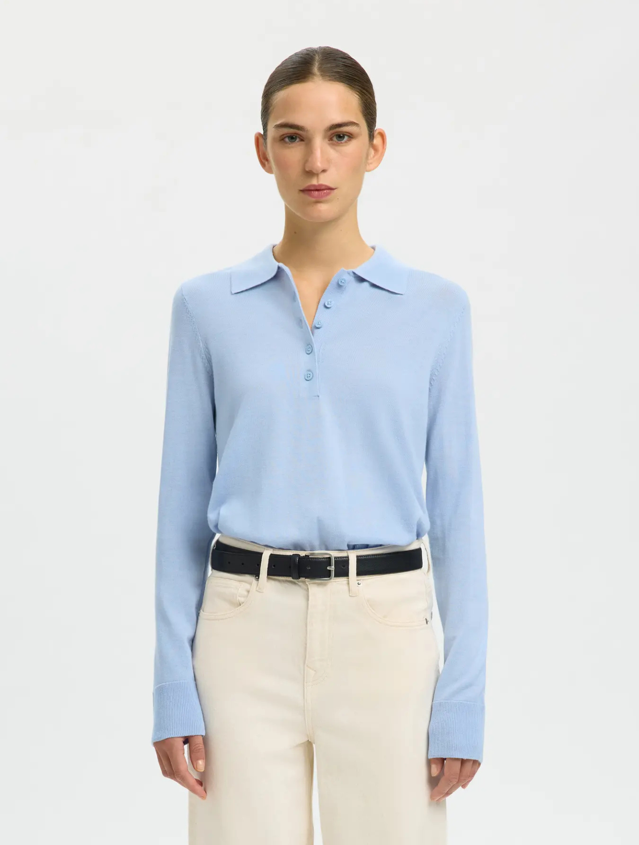 Thea LS Knit Merino Collar Neck