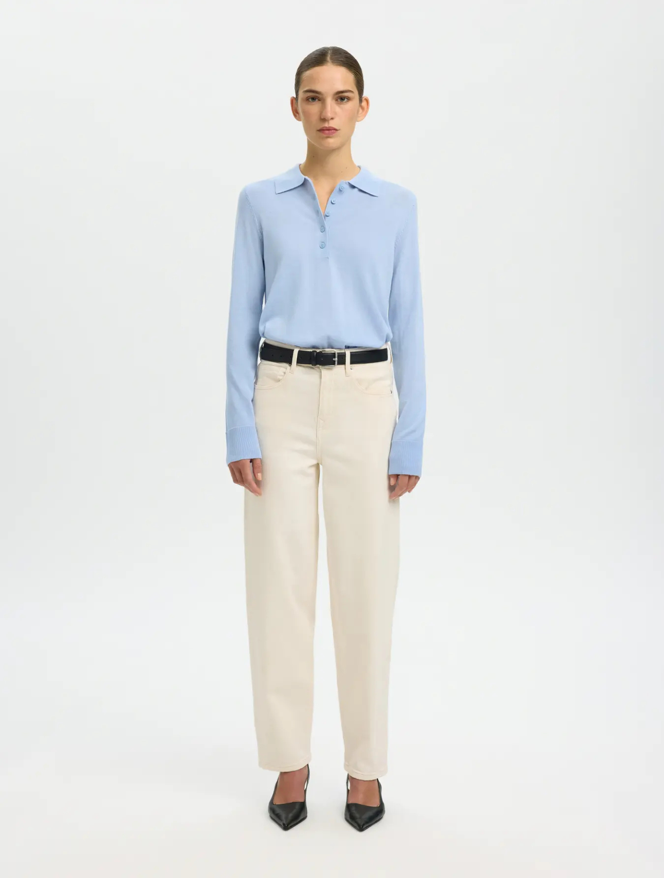 Thea LS Knit Merino Collar Neck