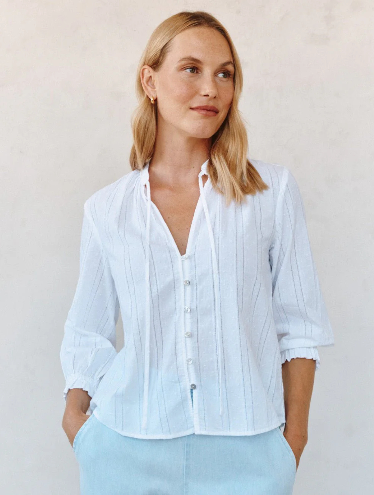 3/4 Sleeve Tie Neck Blouse