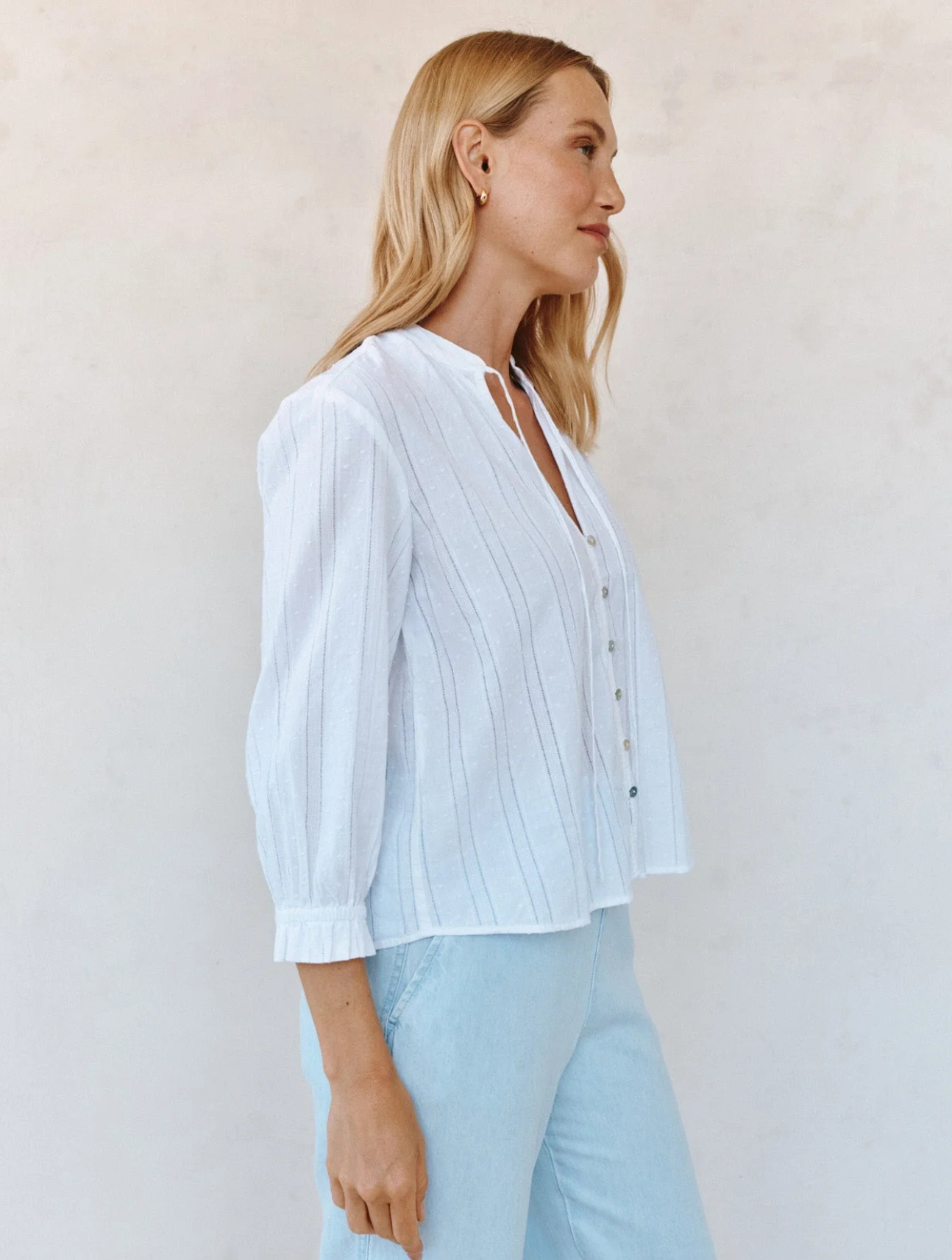 3/4 Sleeve Tie Neck Blouse