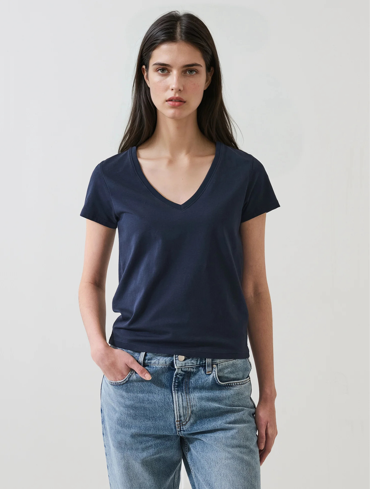Pima Cotton Stretch Slim V-Neck T-Shirt