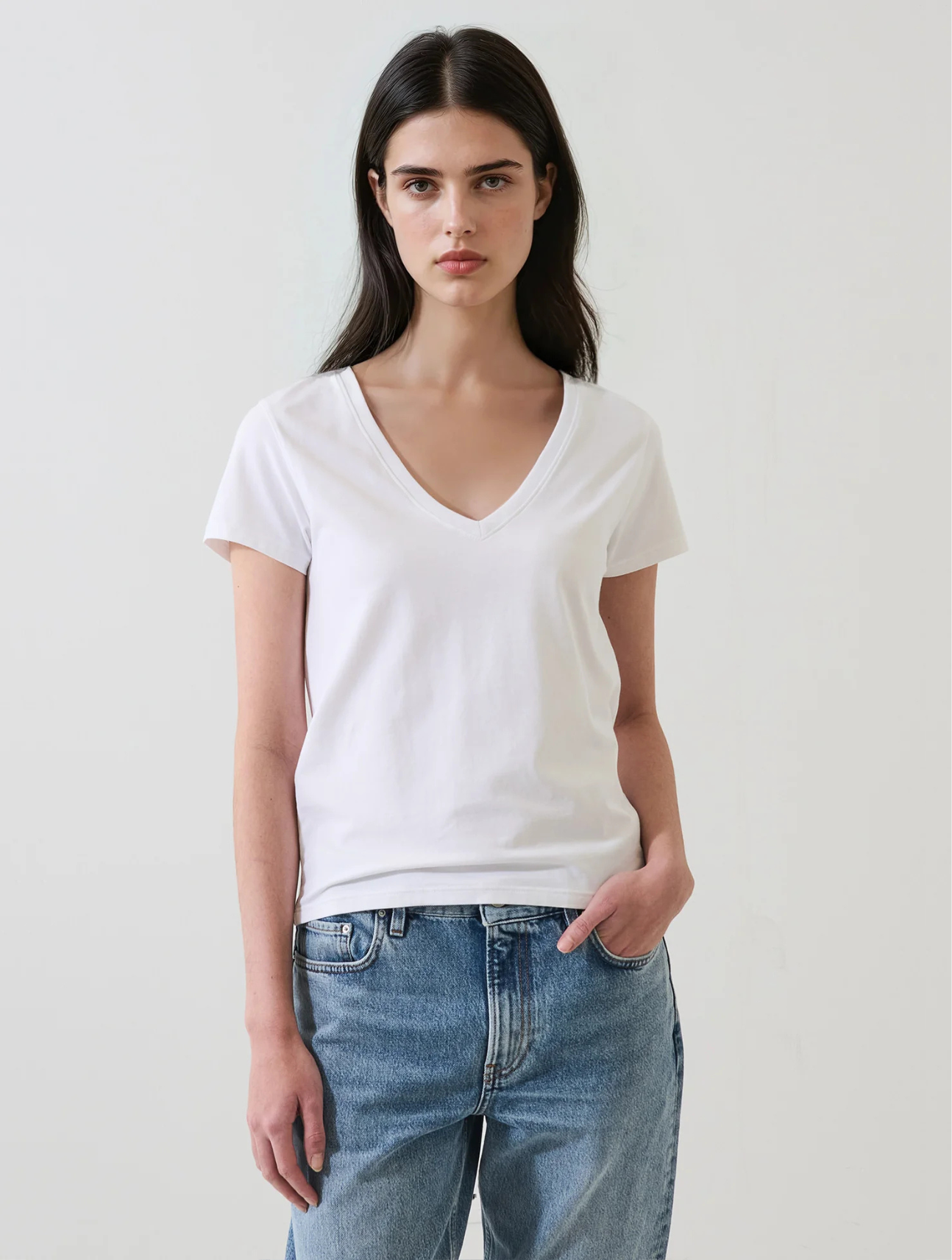 Pima Cotton Stretch Slim V-Neck T-Shirt