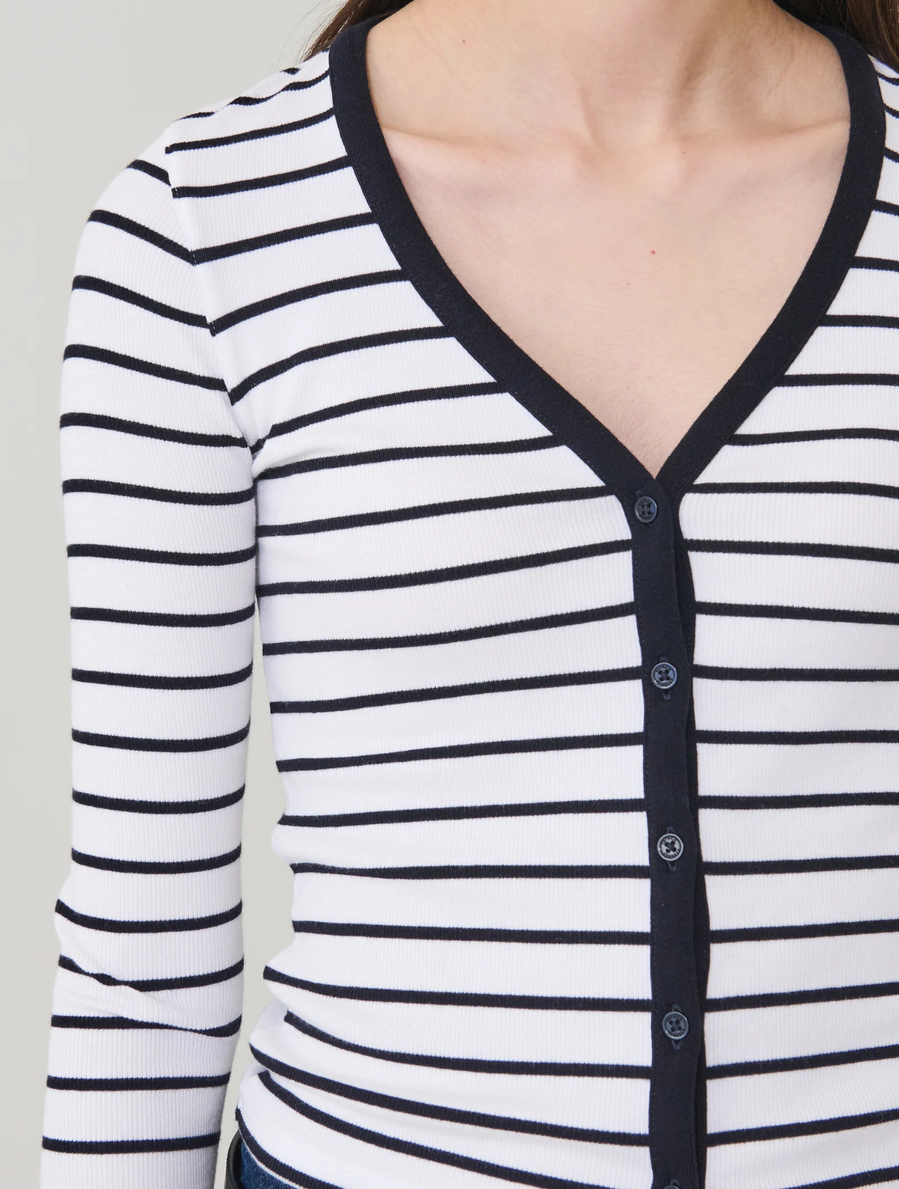Pima Cotton Stretch Striped Ribbed Cardigan