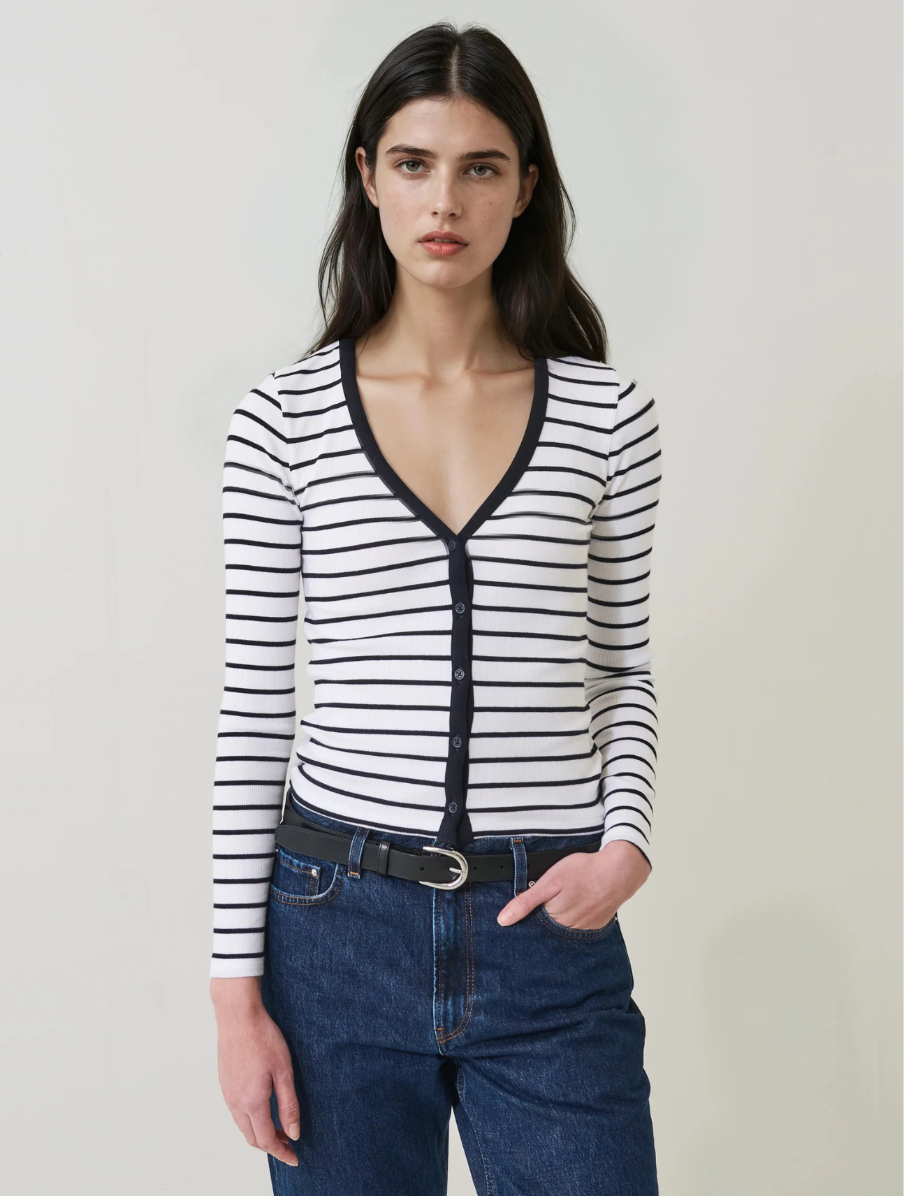 Pima Cotton Stretch Striped Ribbed Cardigan