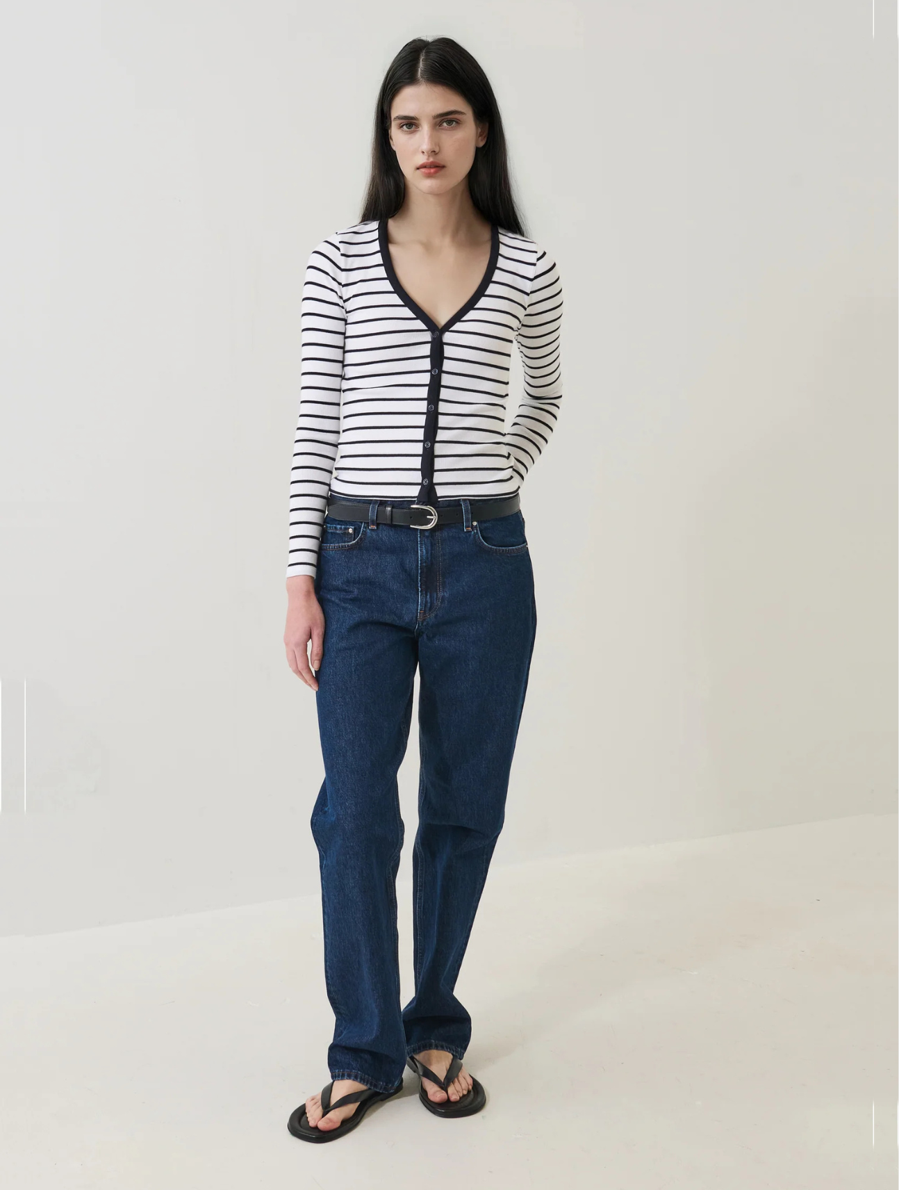 Pima Cotton Stretch Striped Ribbed Cardigan