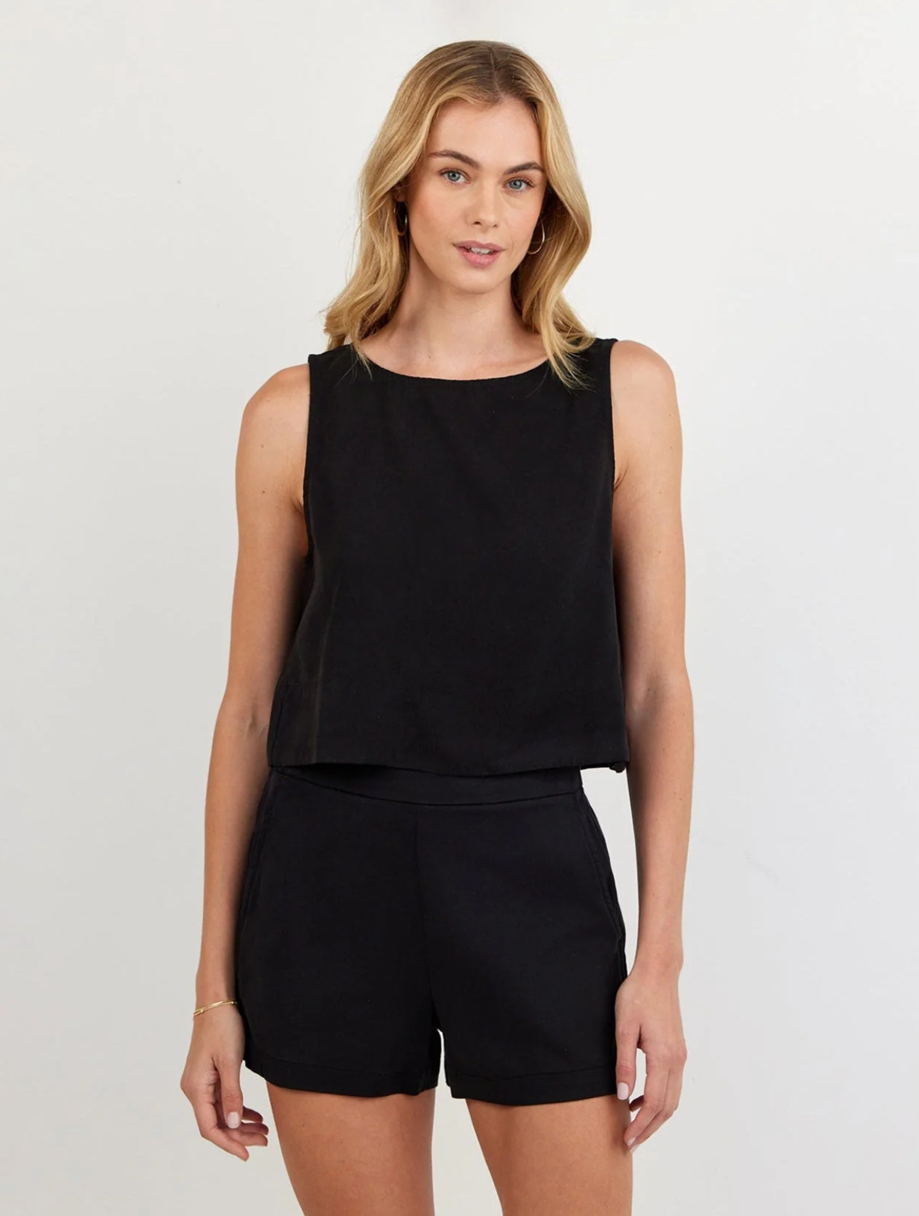 Sleeveless Boat Neck Split Back Top