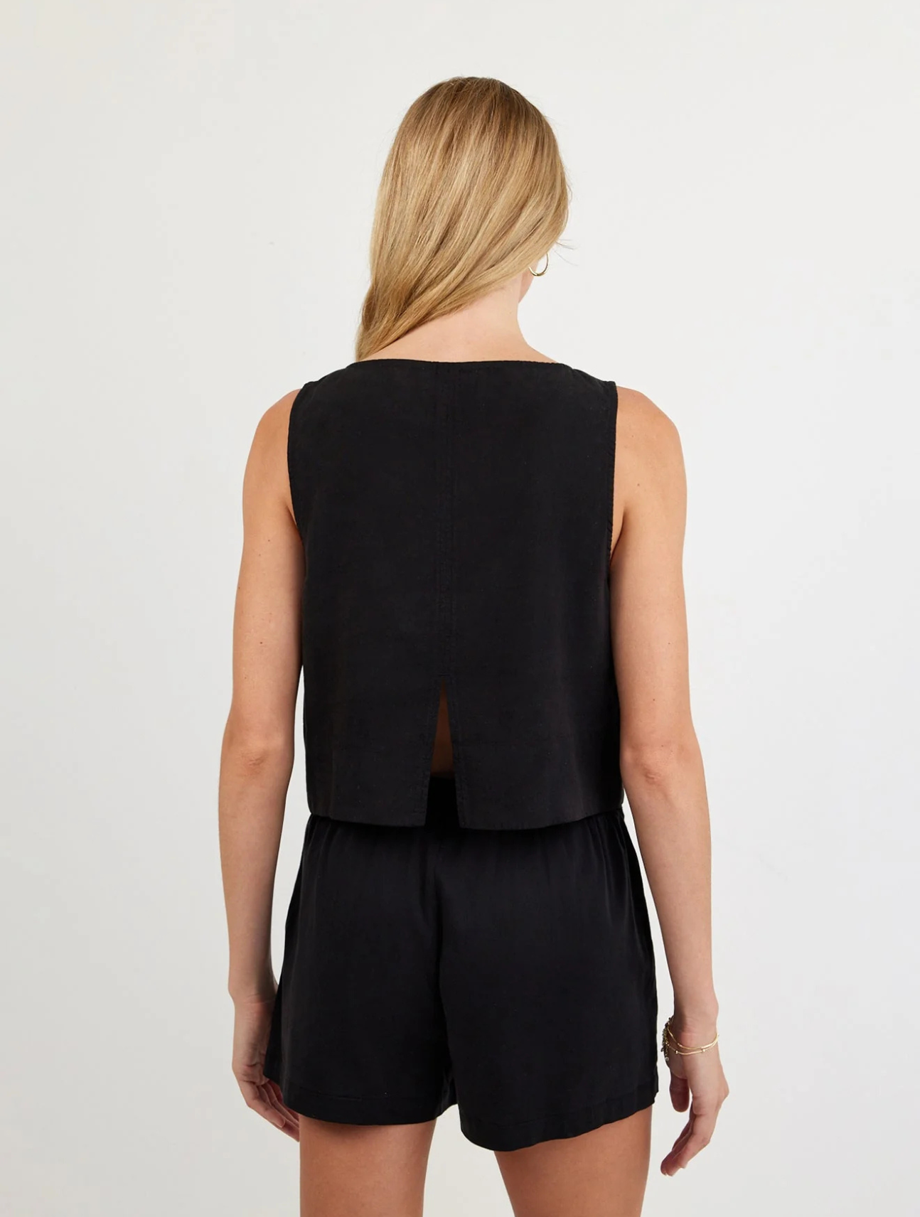 Sleeveless Boat Neck Split Back Top