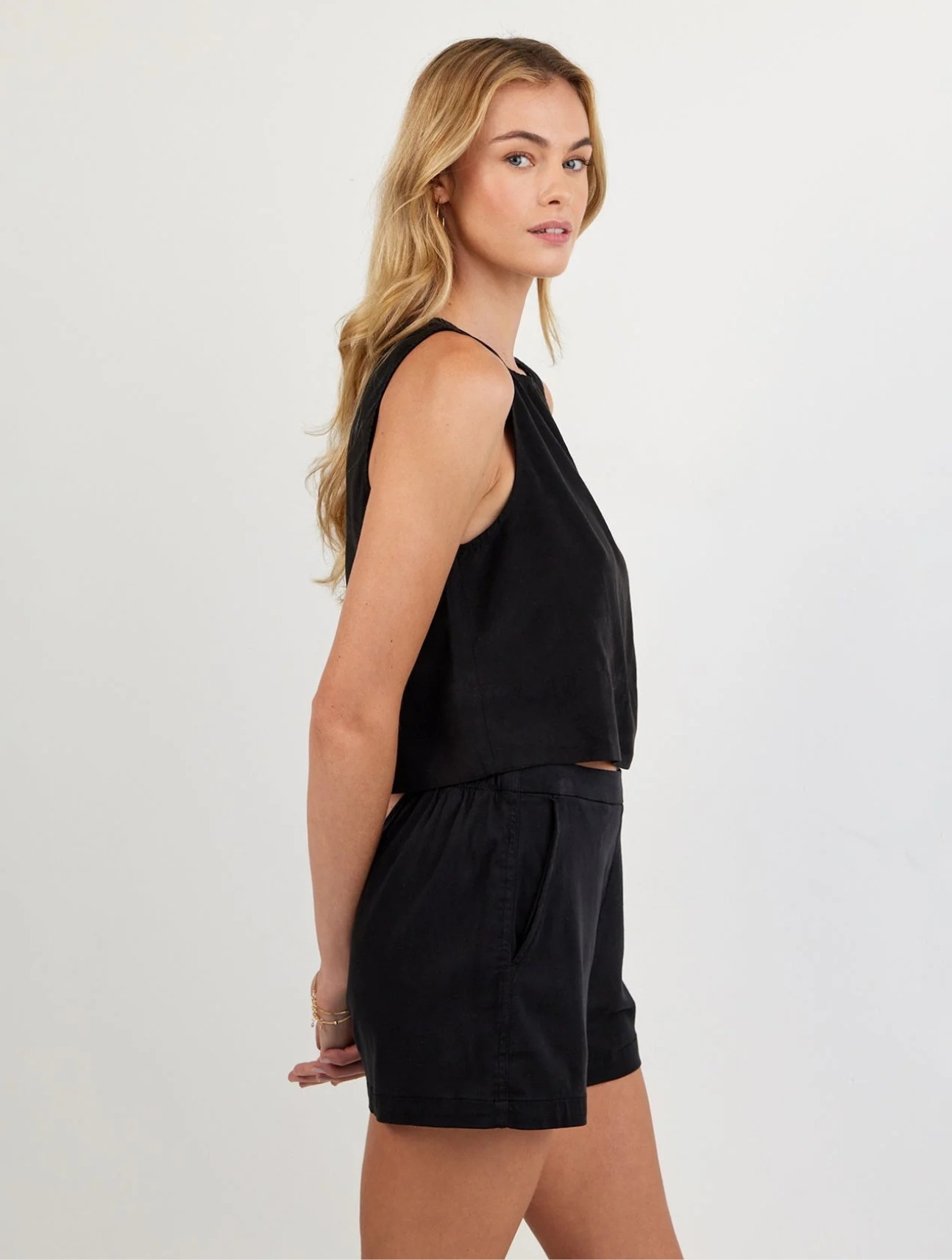 Sleeveless Boat Neck Split Back Top