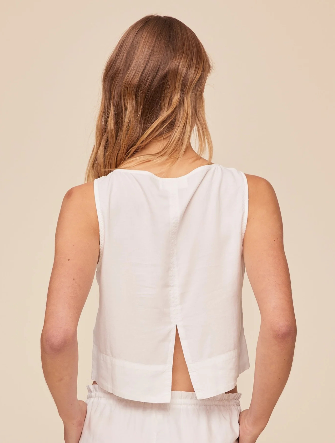 Sleeveless Boat Neck Split Back Top