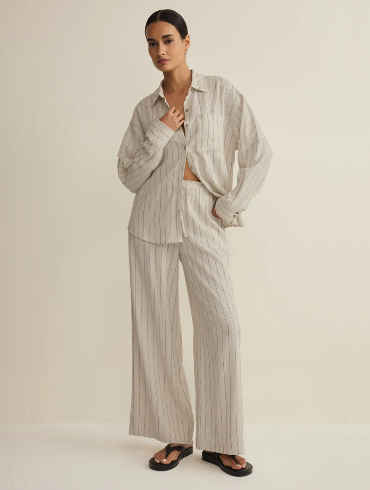 Henri Striped Linen Wide Leg Pant