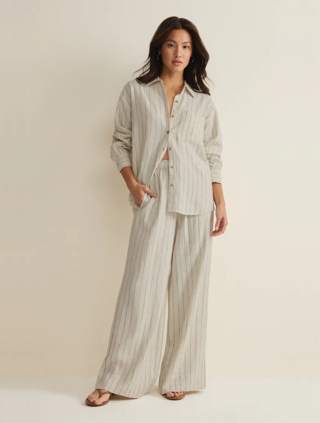 Henri Striped Linen Wide Leg Pant