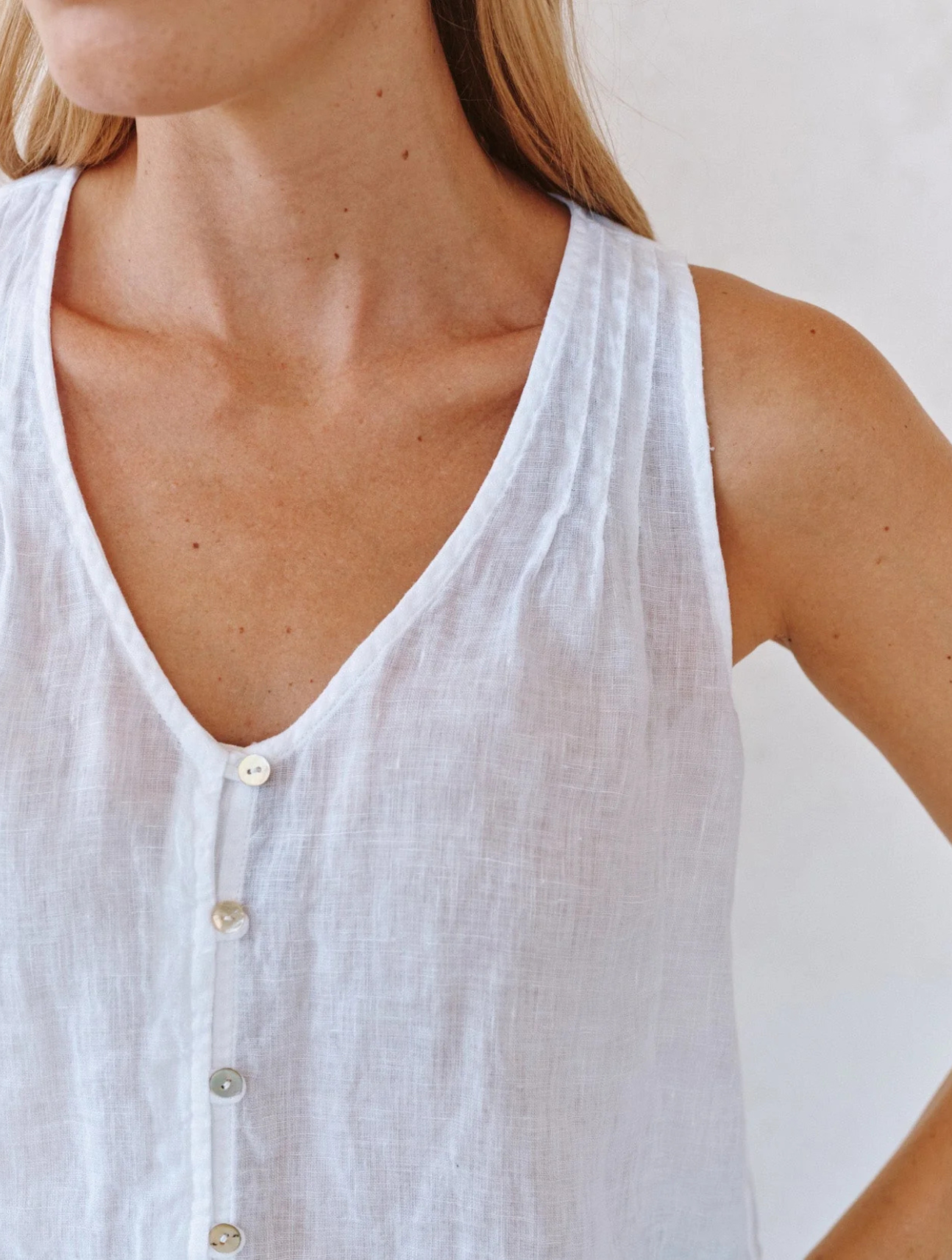 Sleeveless V-Neck Pintuck Top