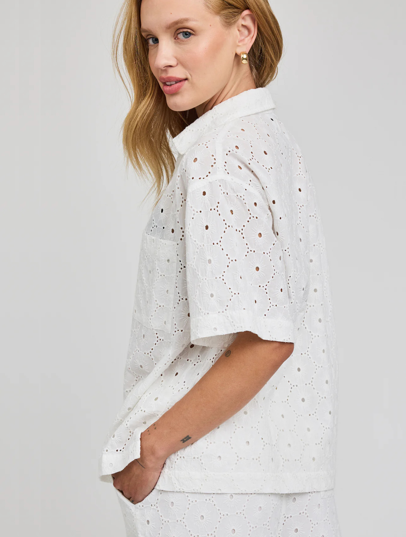 Louisa Eyelet Button Down Shirt