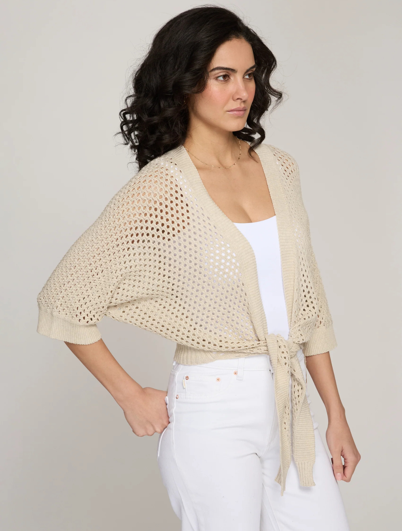Mesh Dolman Tie Front