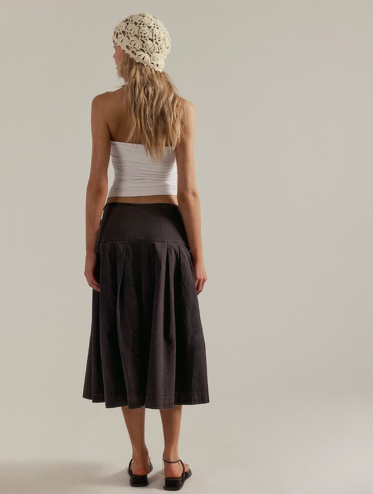 Skipper Pleated Chino Midi Skirt